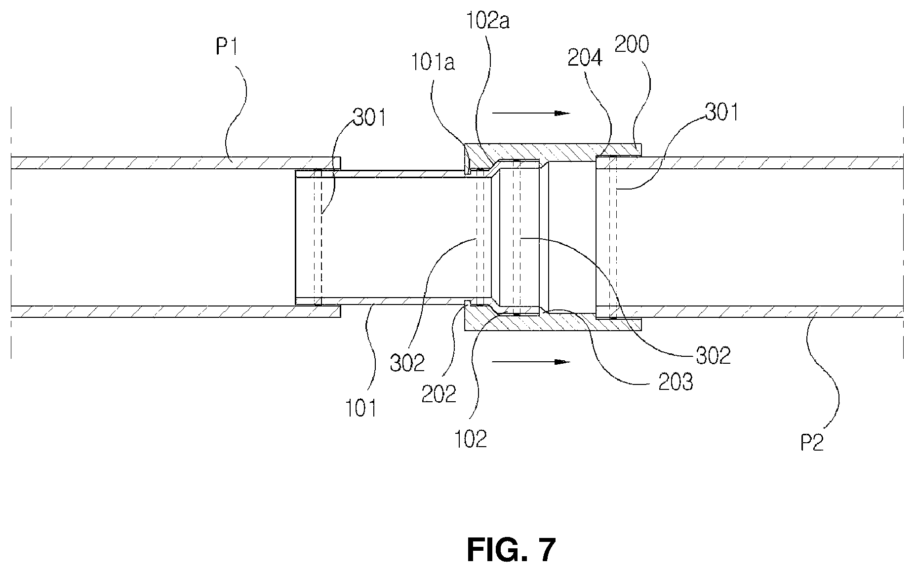 Patent US12590656 Figure 7 – Pipe connection device for repairs