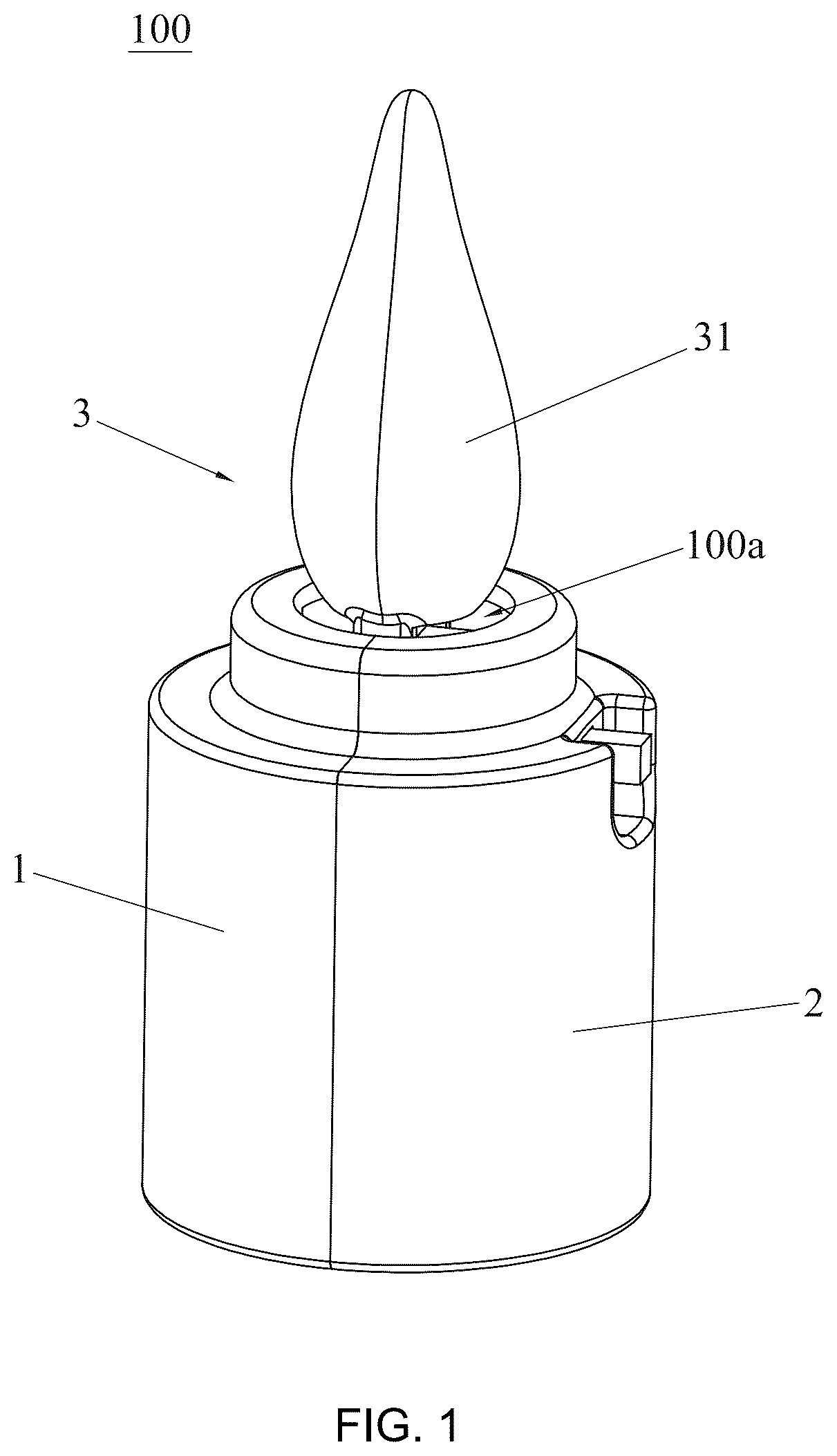 Patent US12590683 Figure 1 – Simulated flame lamp