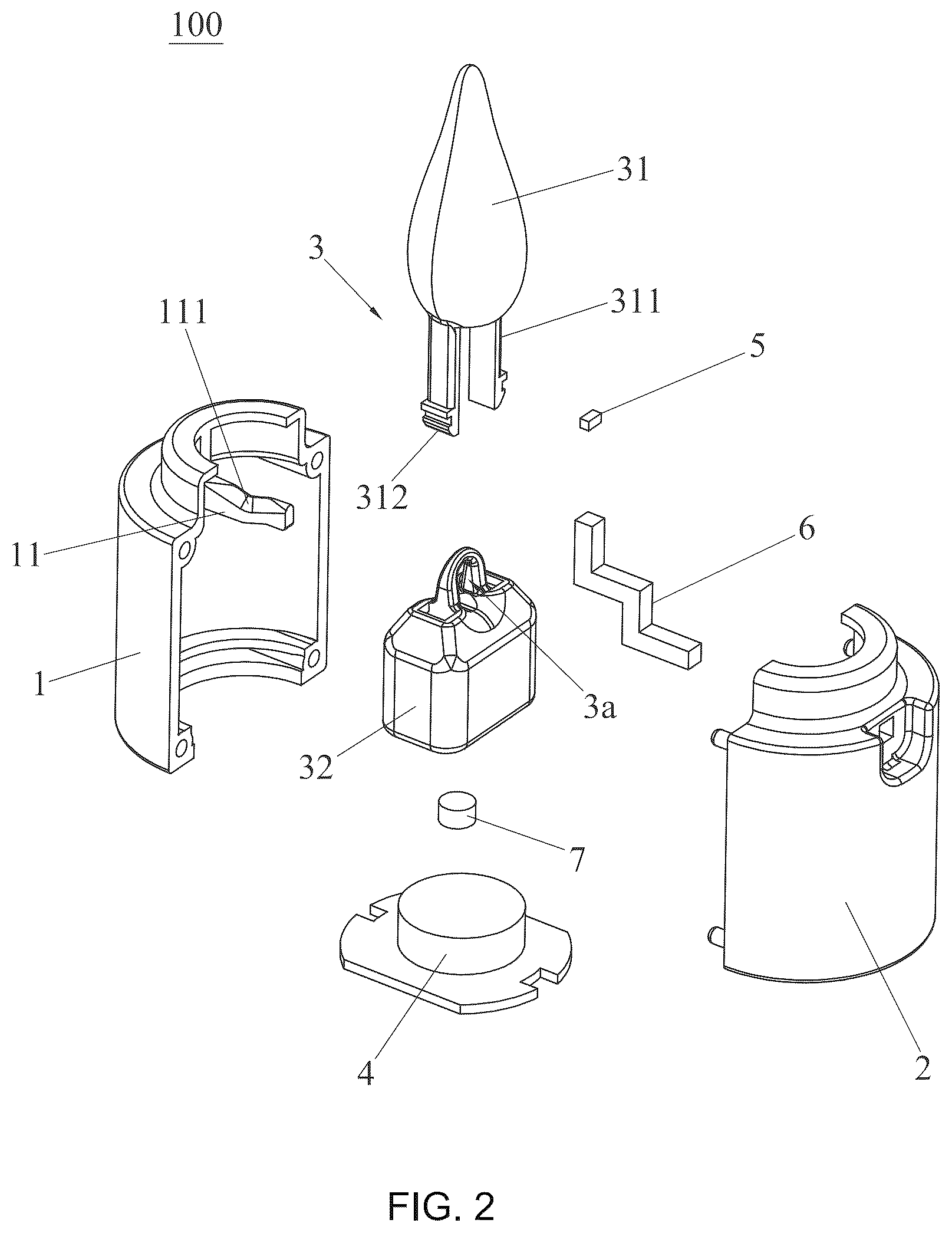 Patent US12590683 Figure 2 – Simulated flame lamp