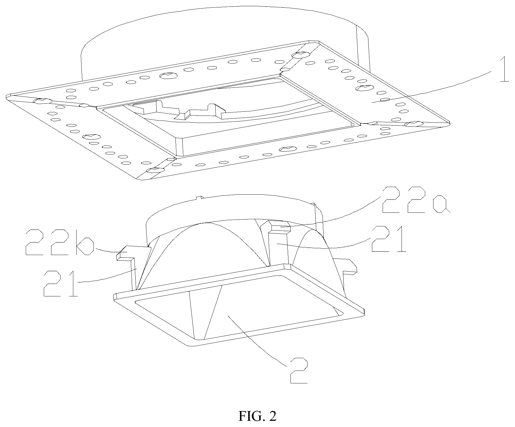 Patent US12590692 Figure 2 – Clamp slot structure for rotatable spotlight