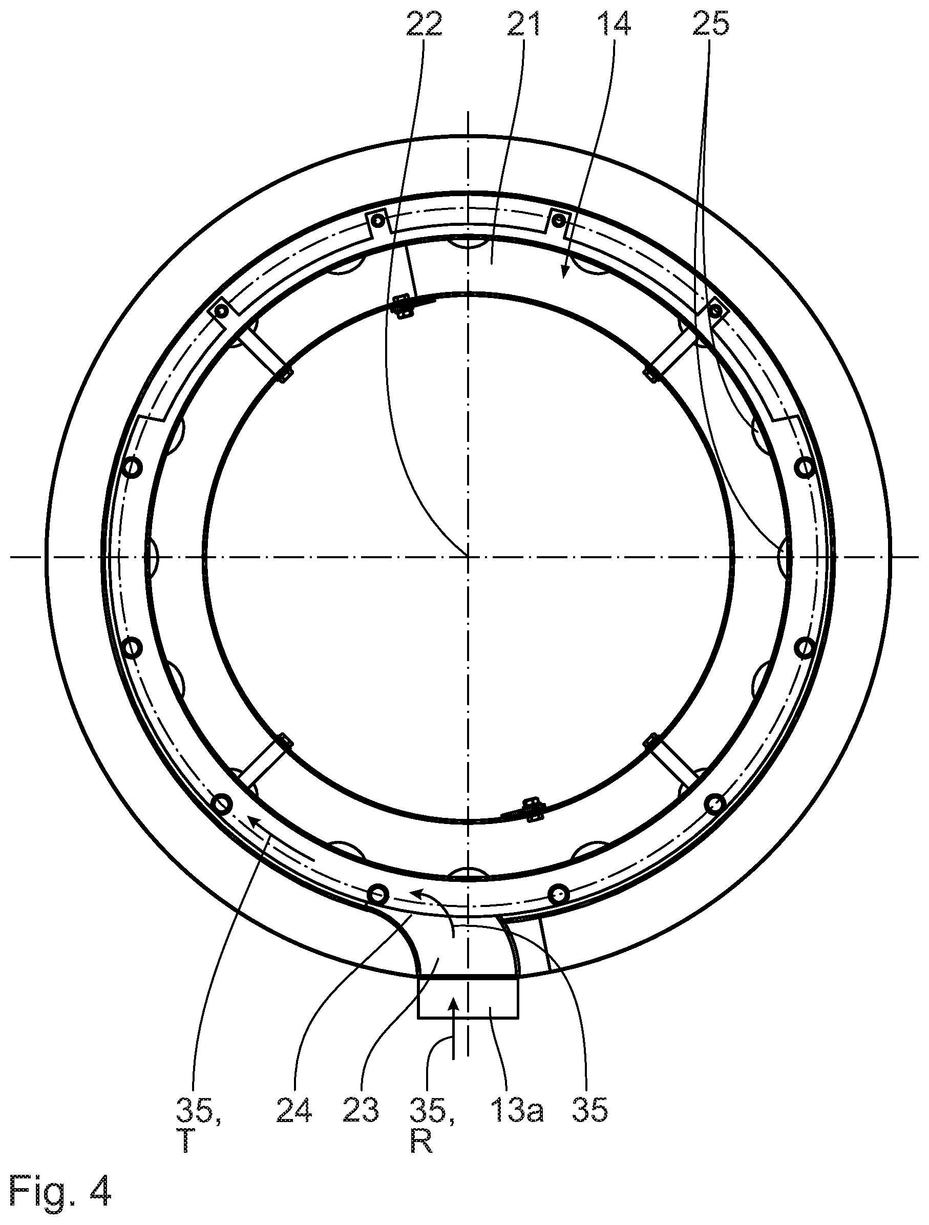 Patent US12590697 Figure 4 – Distribution ring for fuel in a burner, burner having such a distribution ring and drying drum having such a burner