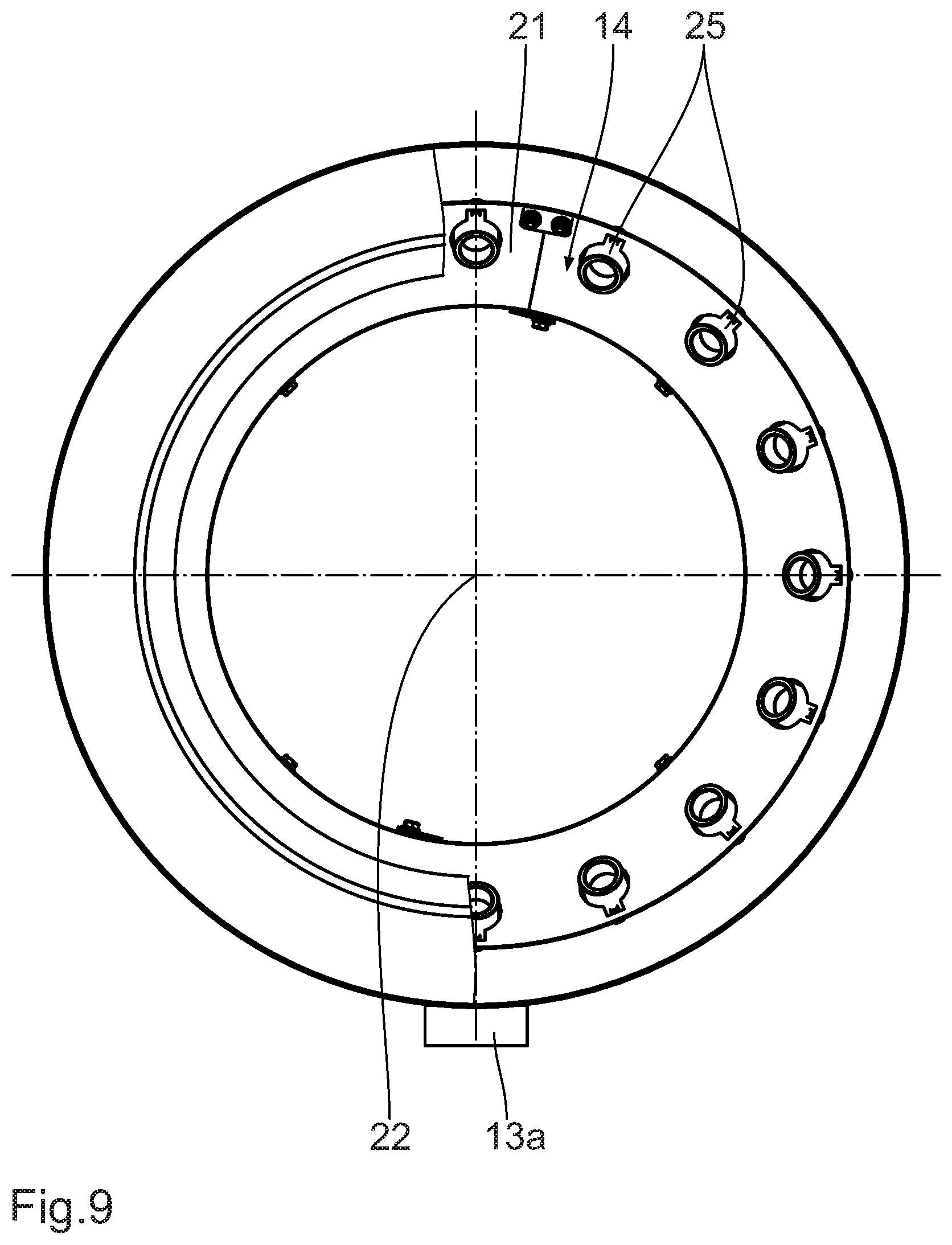 Patent US12590697 Figure 9 – Distribution ring for fuel in a burner, burner having such a distribution ring and drying drum having such a burner