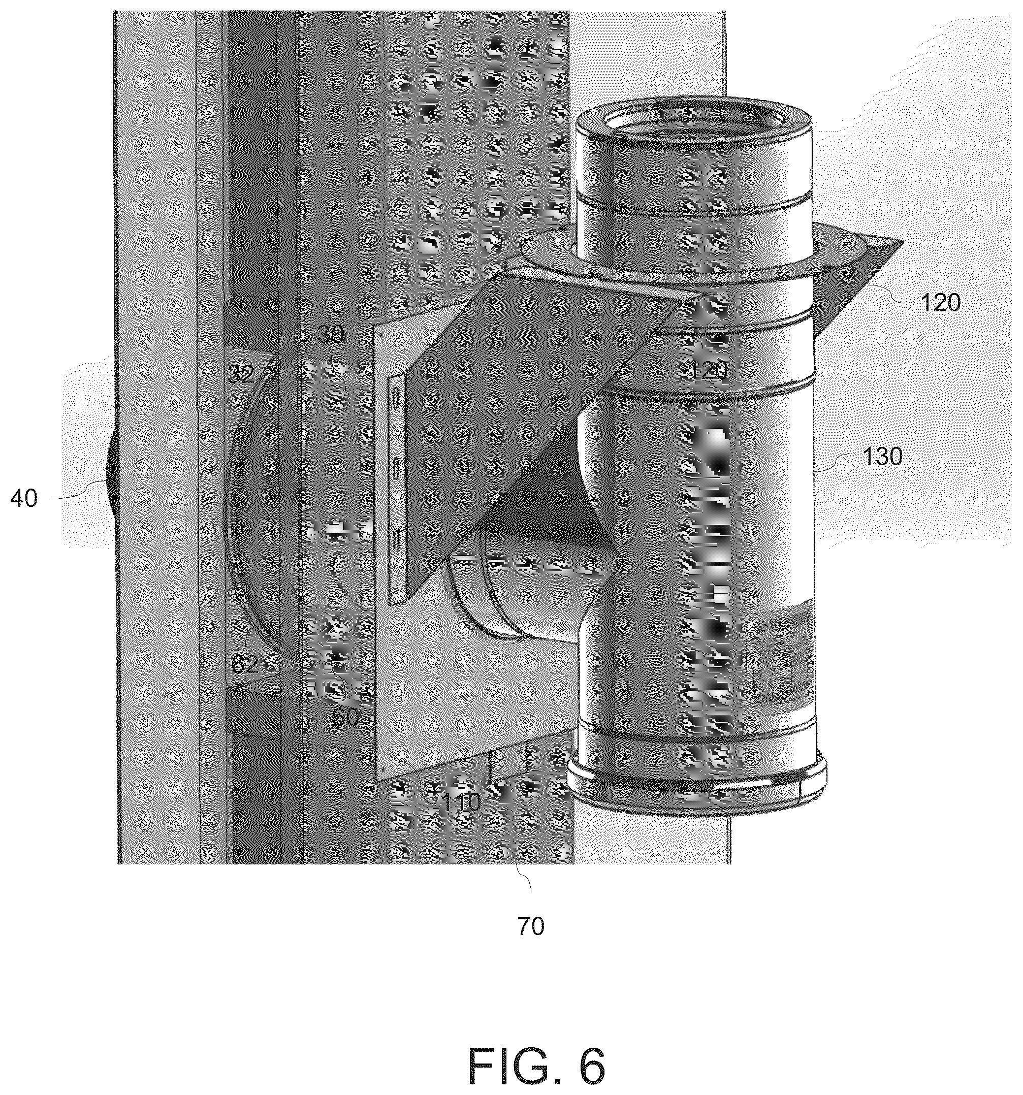 Patent US12590701 Figure 6 – Pass-through device for a chimney
