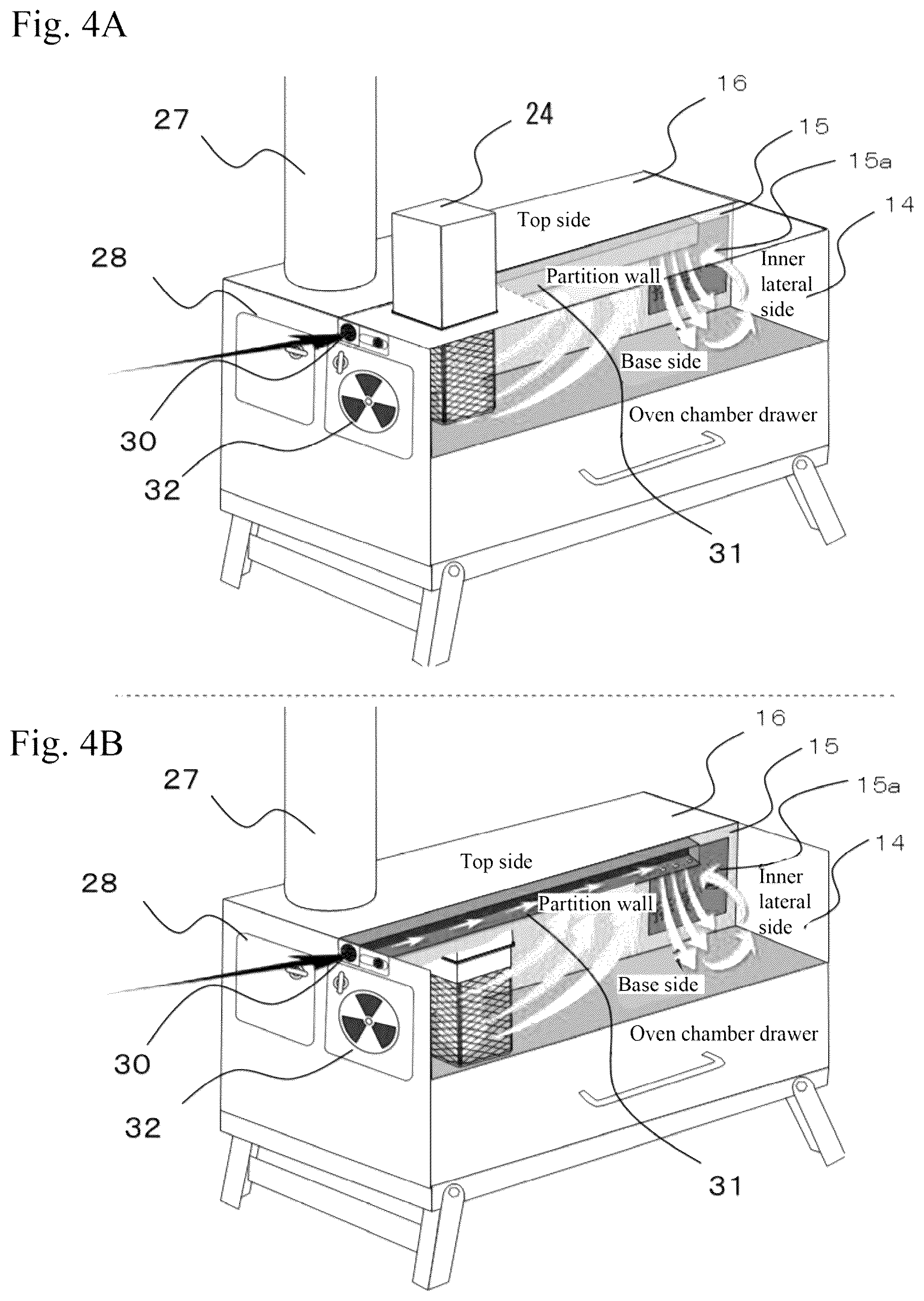 Patent US12590704 Figure 4 – Wood stove