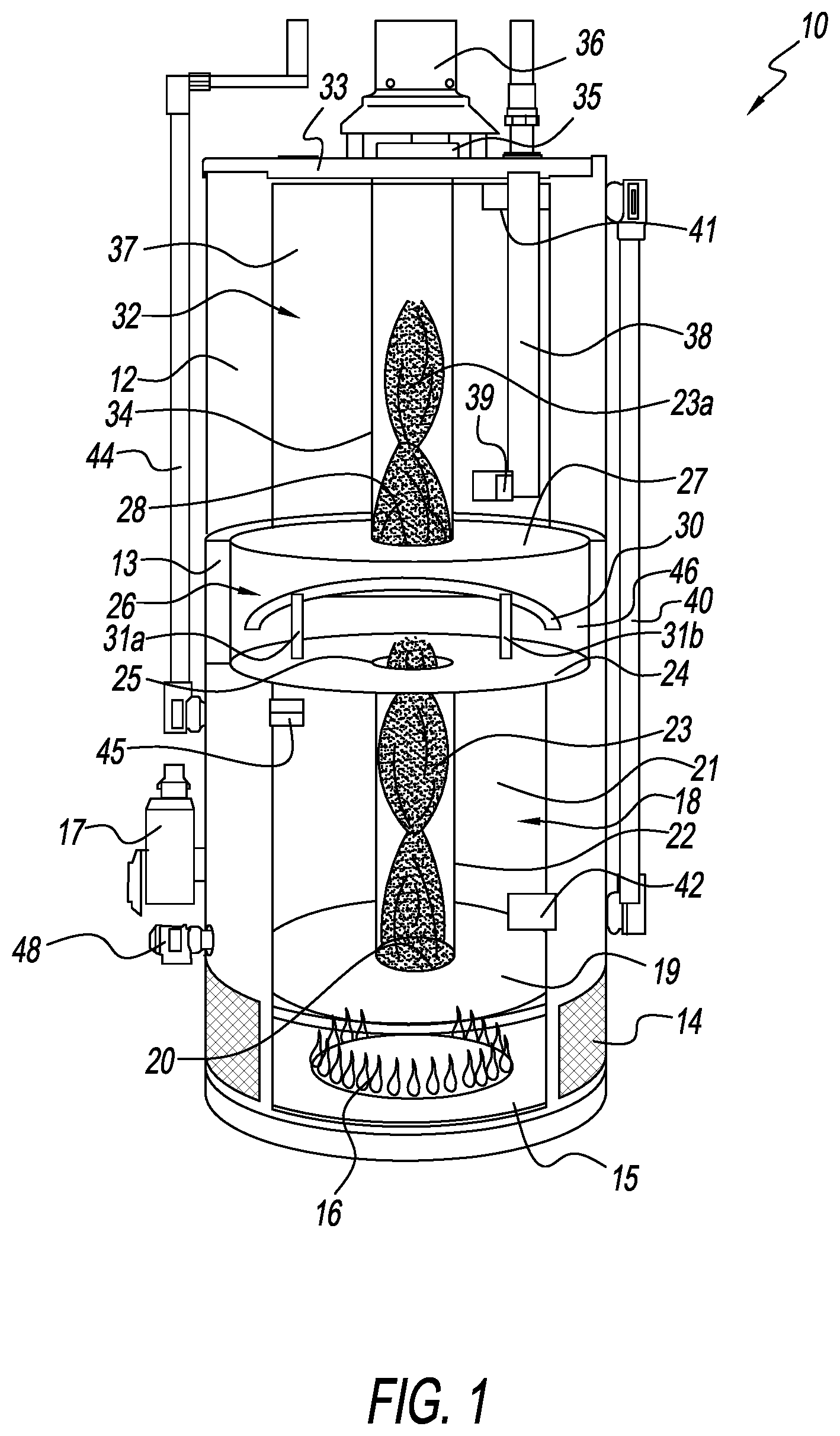 Patent US12590709 Figure 1 – Multi-tank storage type gas water heater