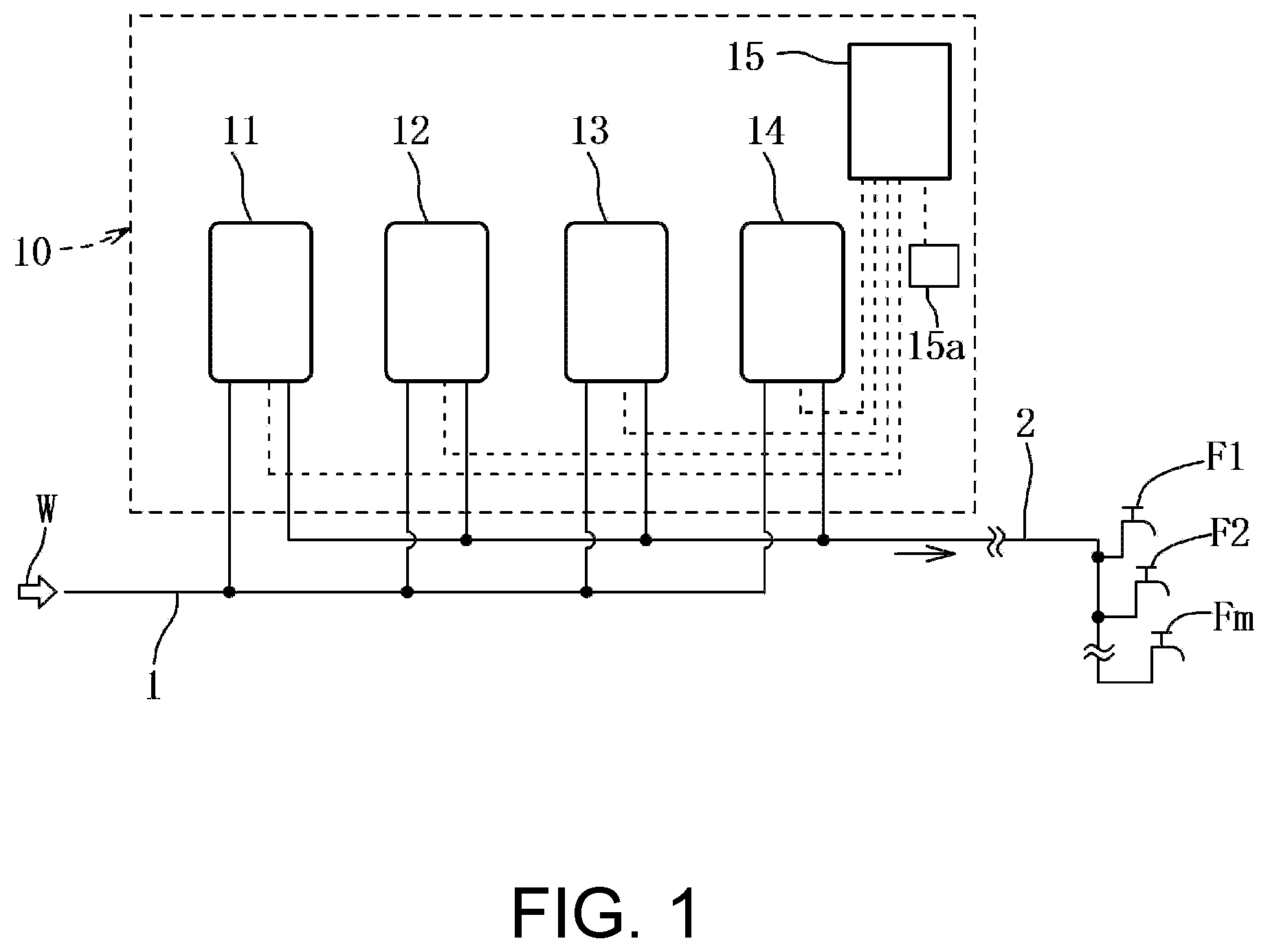 Patent US12590710 Figure 1 – Linked hot water supply system