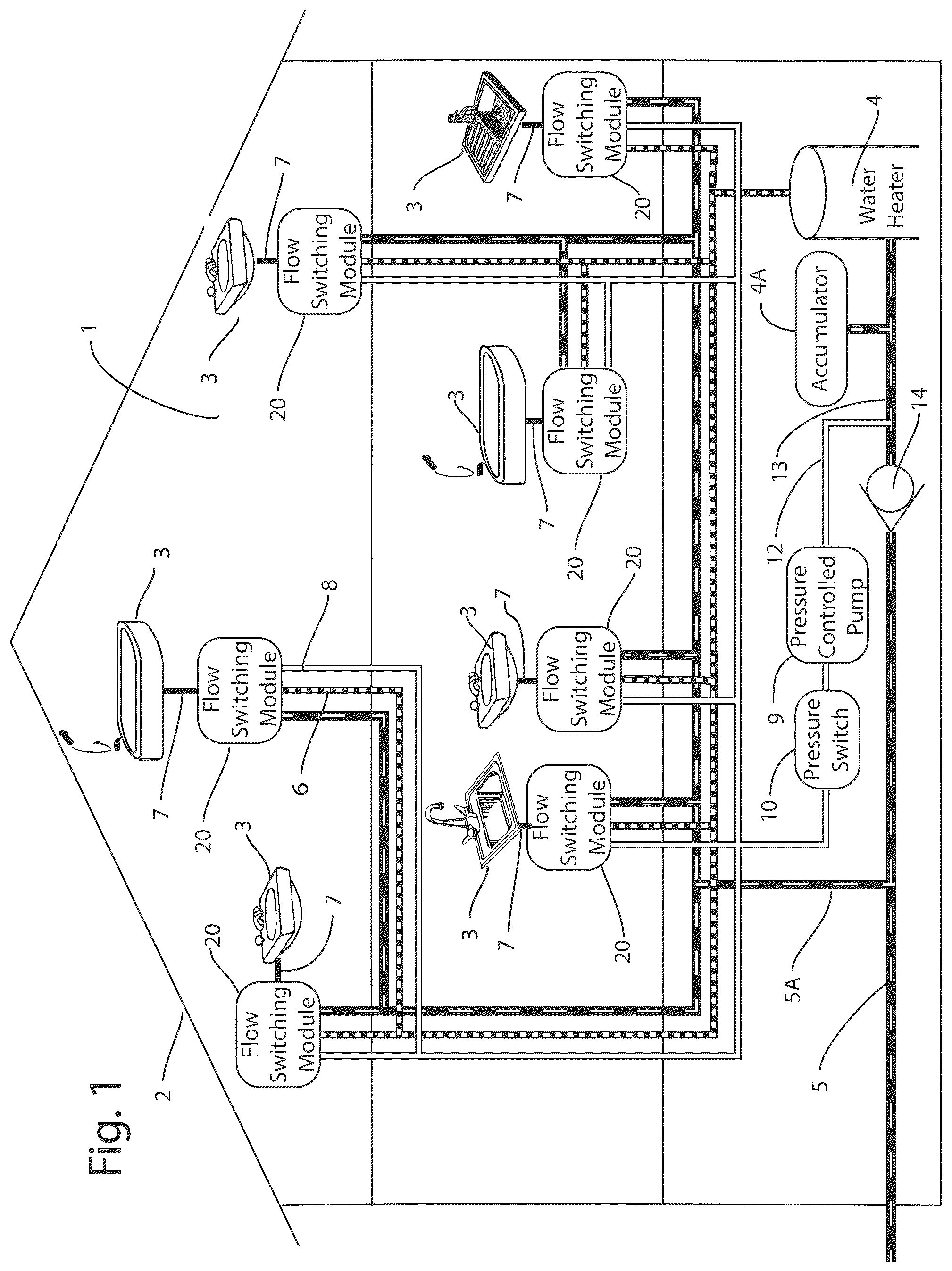 Patent US12590712 Figure 1 – Hot water recirculation system
