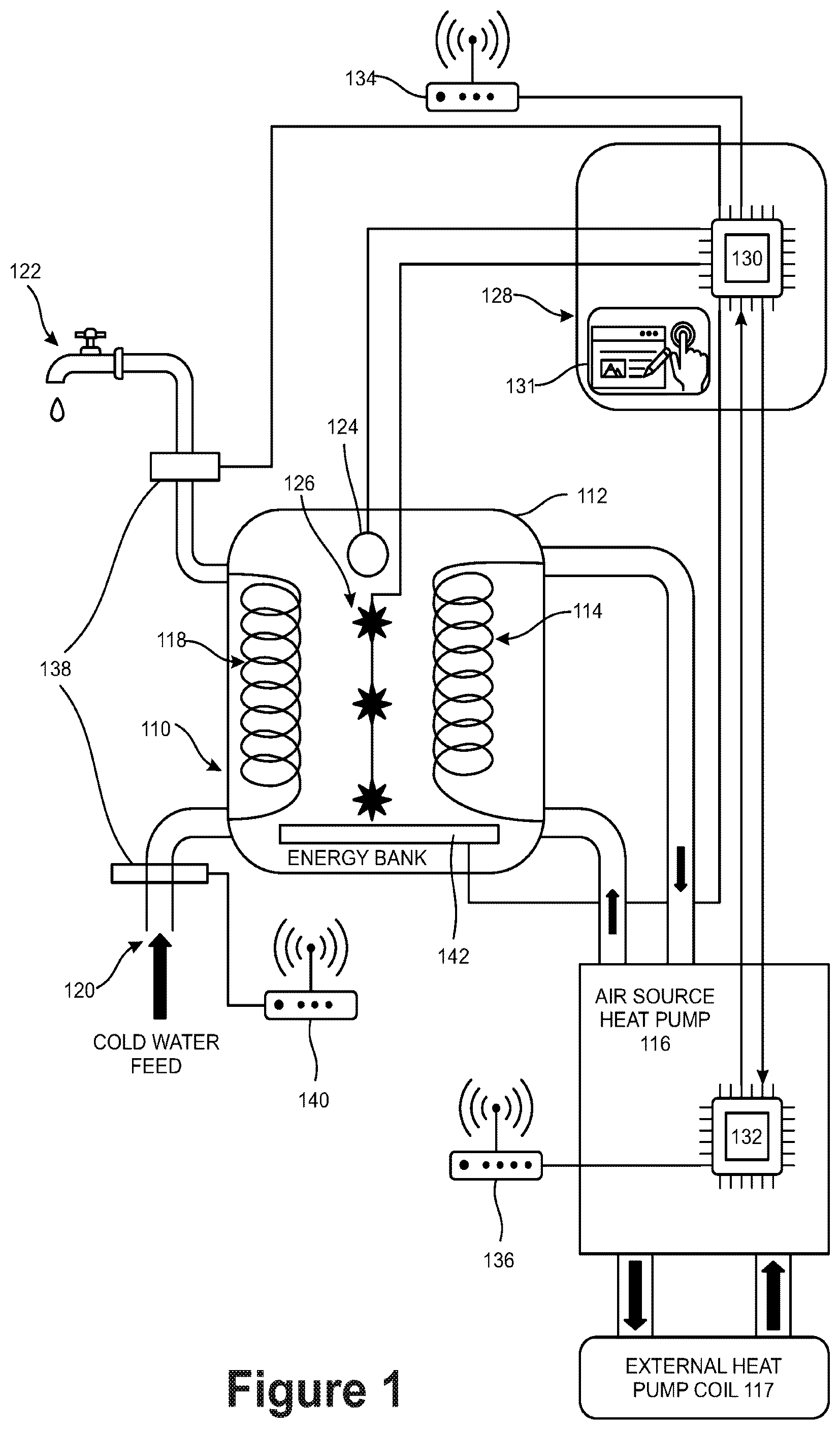 Patent US12590713 Figure 1 – Methods and systems and apparatus to support reduced energy and water usage