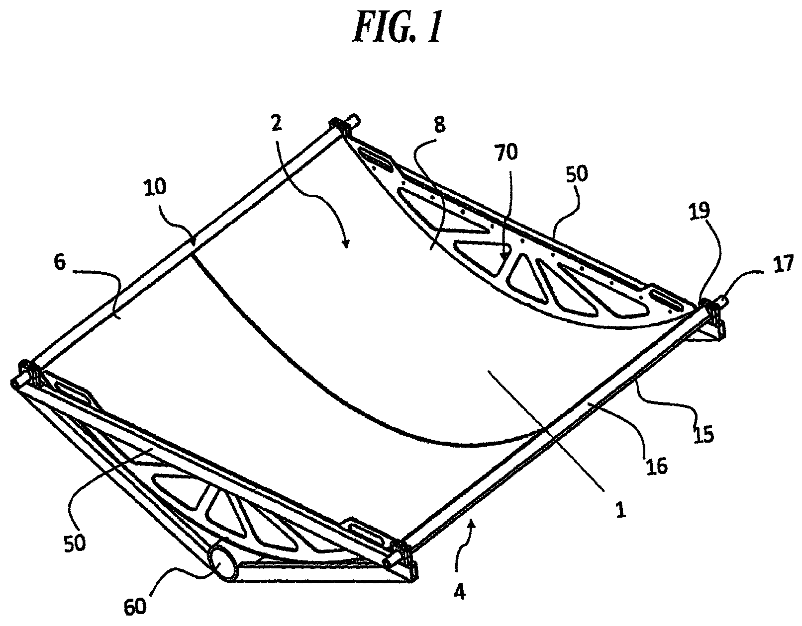 Patent US12590733 Figure 1 – Polycarbonate parabolic trough solar concentrator