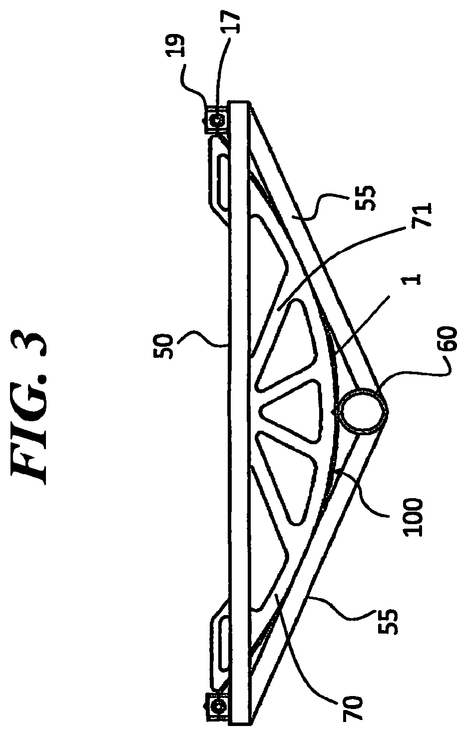Patent US12590733 Figure 3 – Polycarbonate parabolic trough solar concentrator