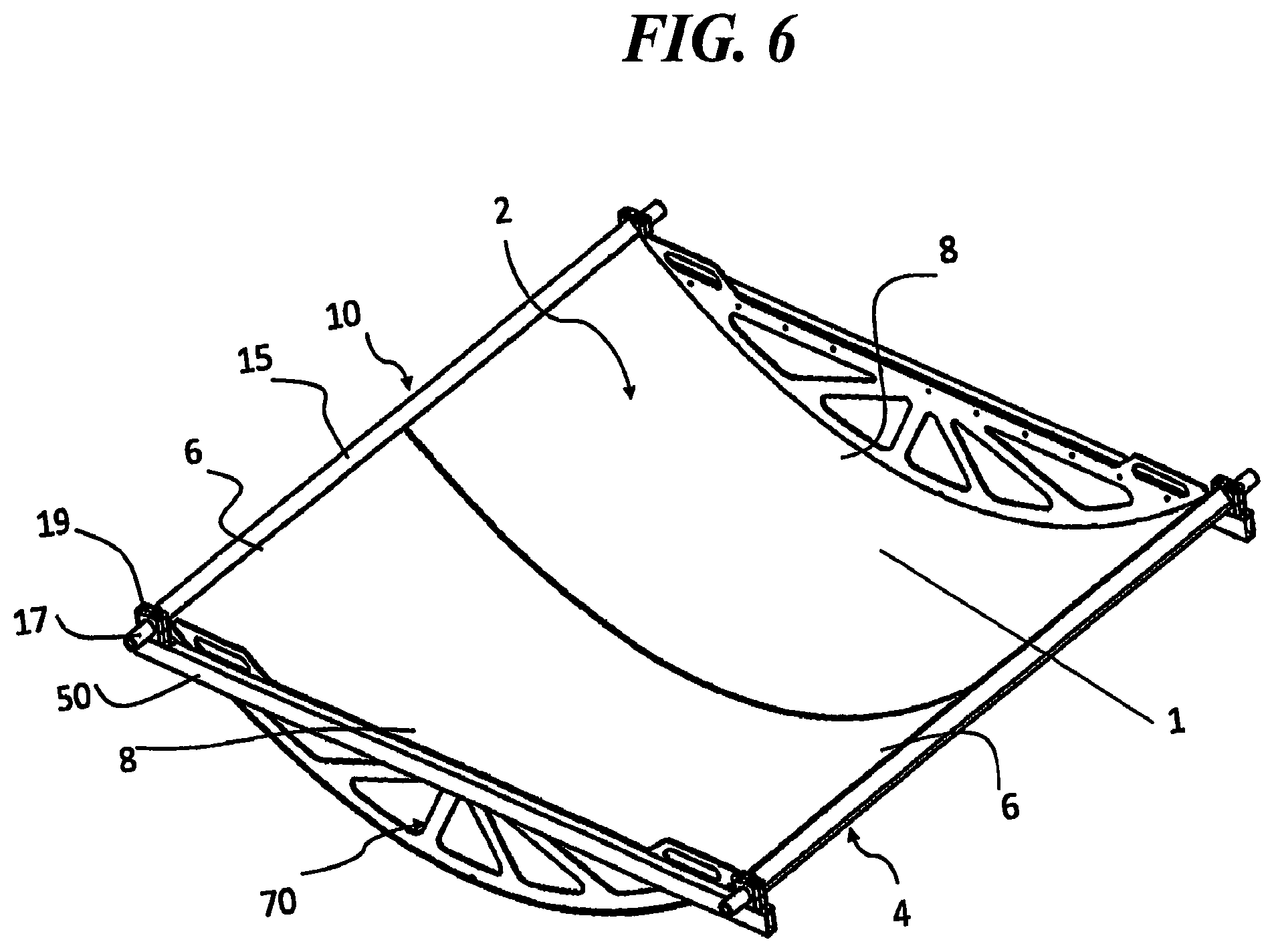 Patent US12590733 Figure 6 – Polycarbonate parabolic trough solar concentrator