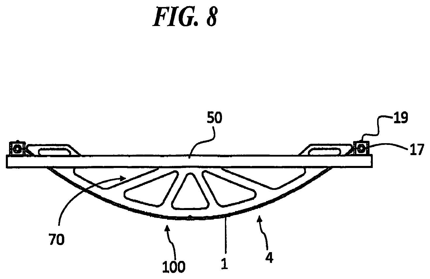 Patent US12590733 Figure 8 – Polycarbonate parabolic trough solar concentrator