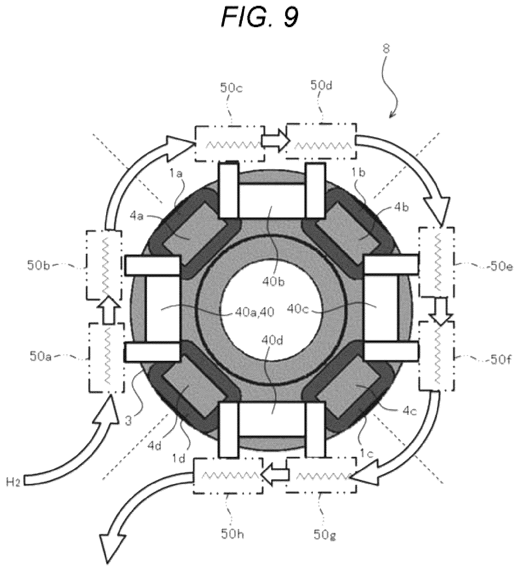 Patent US12590739 Figure 8 – Rotating magnetic field generation device, magnetic refrigeration device, and hydrogen liquefaction device