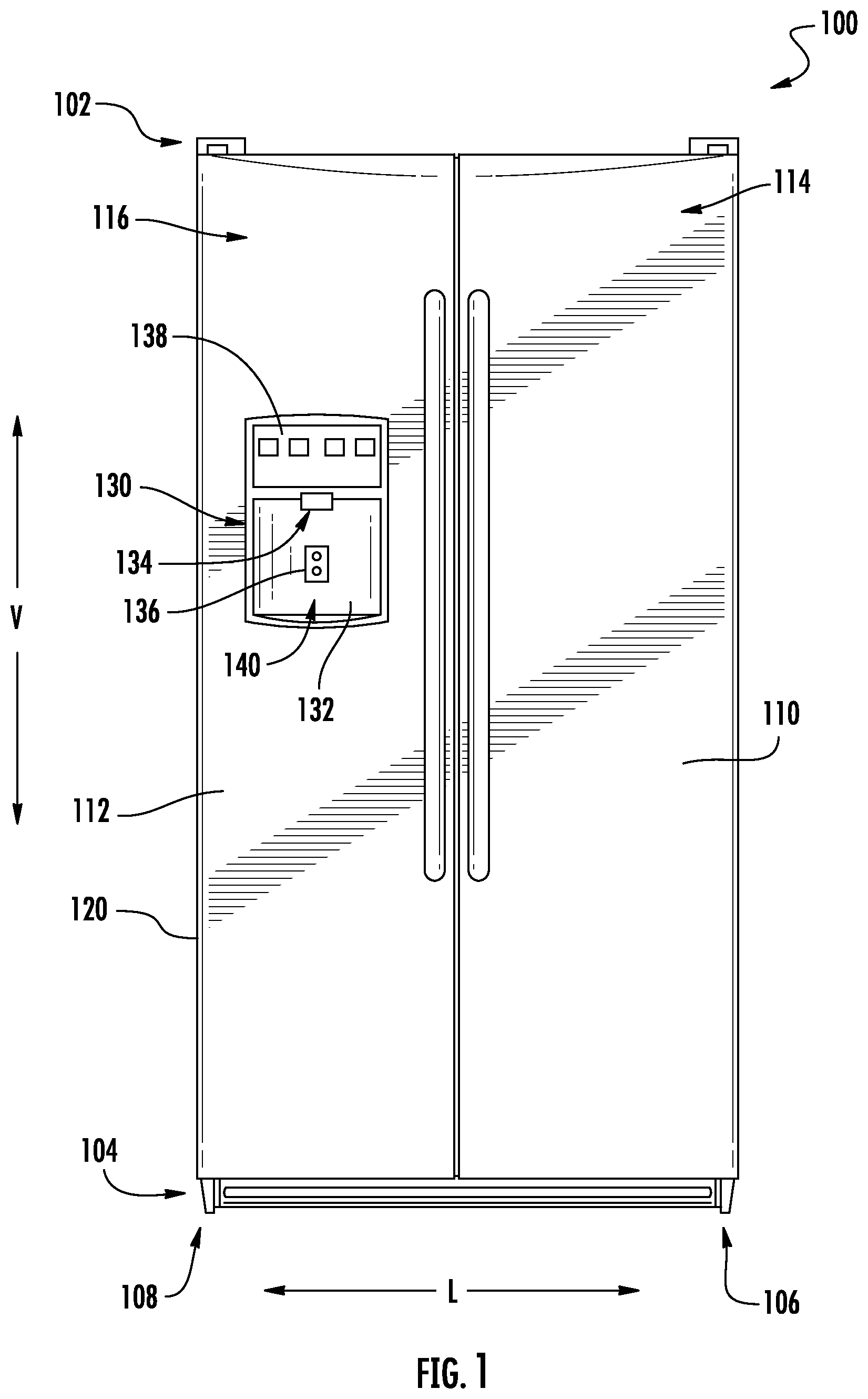 Patent US12590746 Figure 1 – Refrigerator and ice making assembly for producing high-quality ice