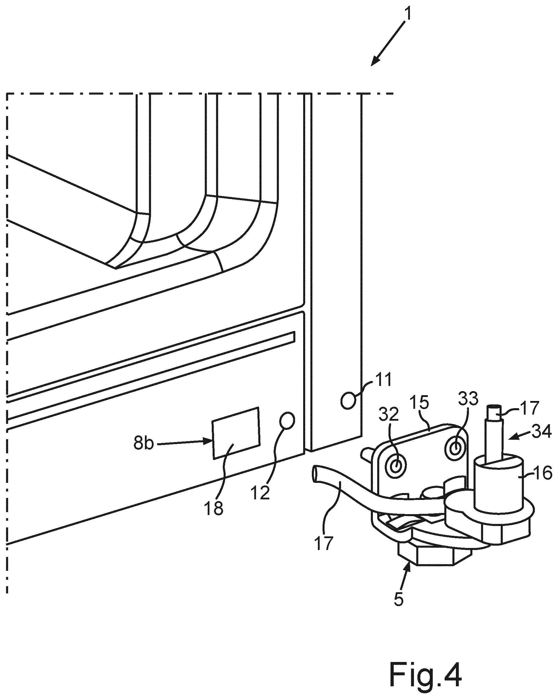 Patent US12590751 Figure 4 – Domestic appliance having a symmetrical bracket of a hinge for a door