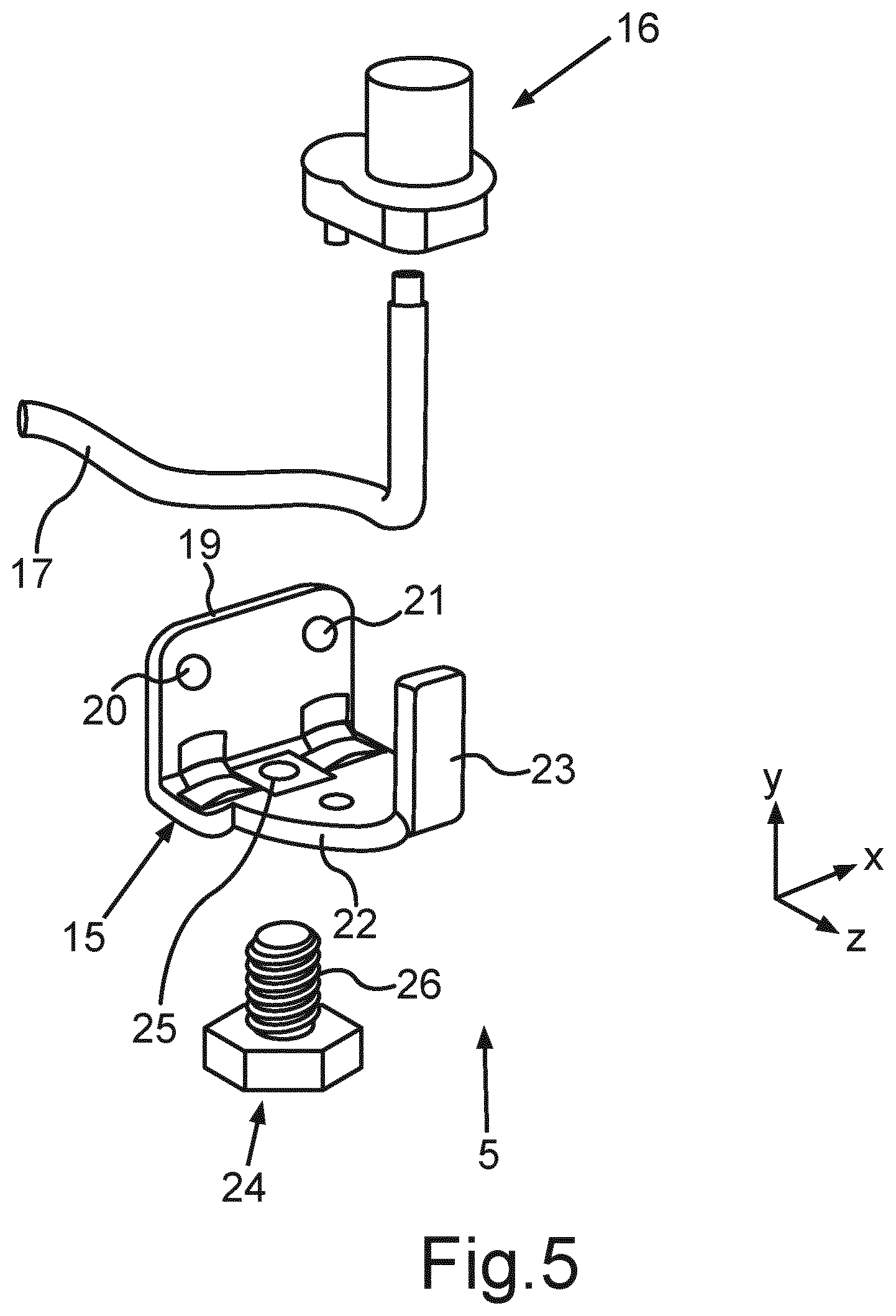 Patent US12590751 Figure 5 – Domestic appliance having a symmetrical bracket of a hinge for a door