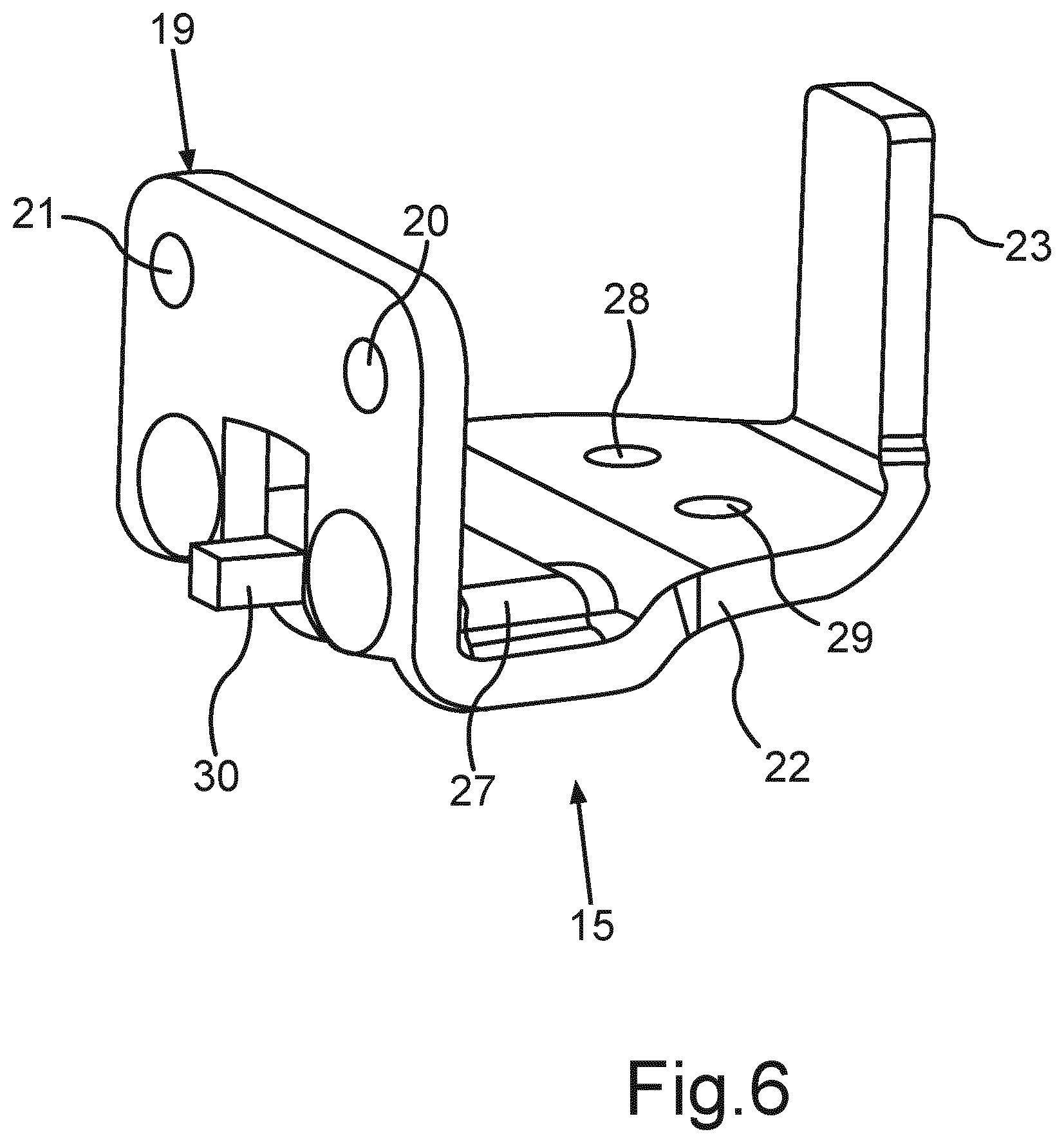 Patent US12590751 Figure 6 – Domestic appliance having a symmetrical bracket of a hinge for a door