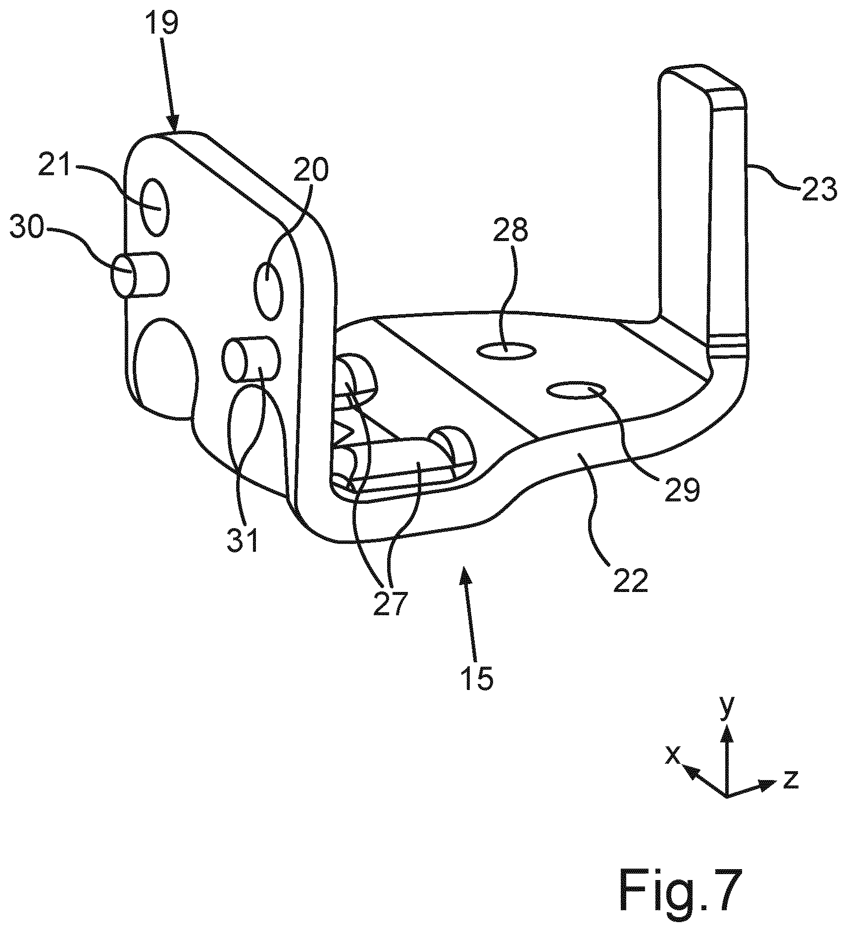 Patent US12590751 Figure 7 – Domestic appliance having a symmetrical bracket of a hinge for a door