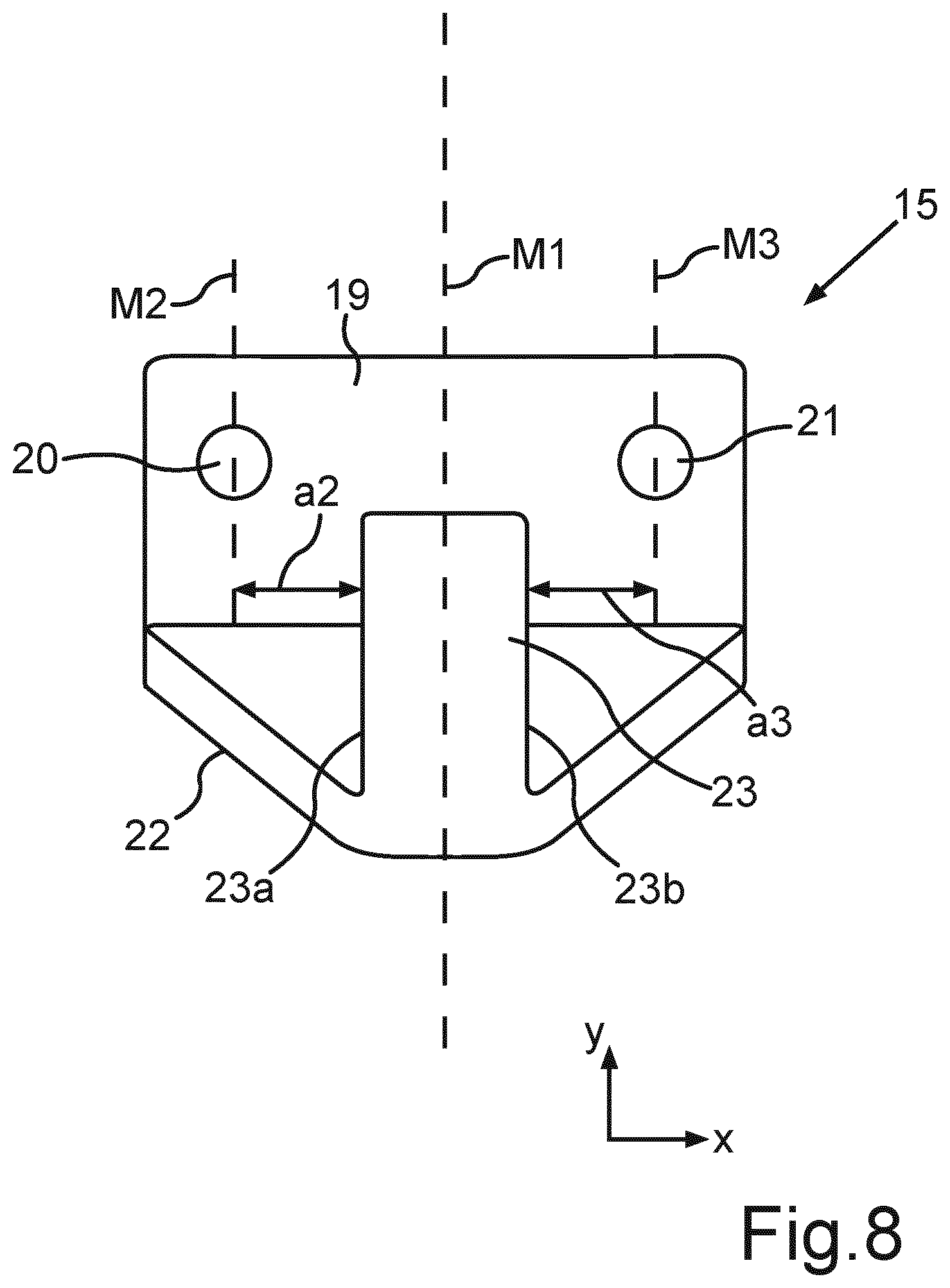 Patent US12590751 Figure 8 – Domestic appliance having a symmetrical bracket of a hinge for a door