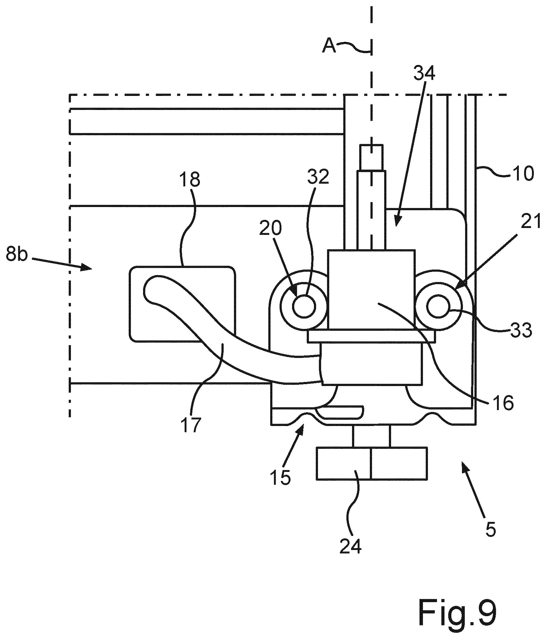 Patent US12590751 Figure 9 – Domestic appliance having a symmetrical bracket of a hinge for a door