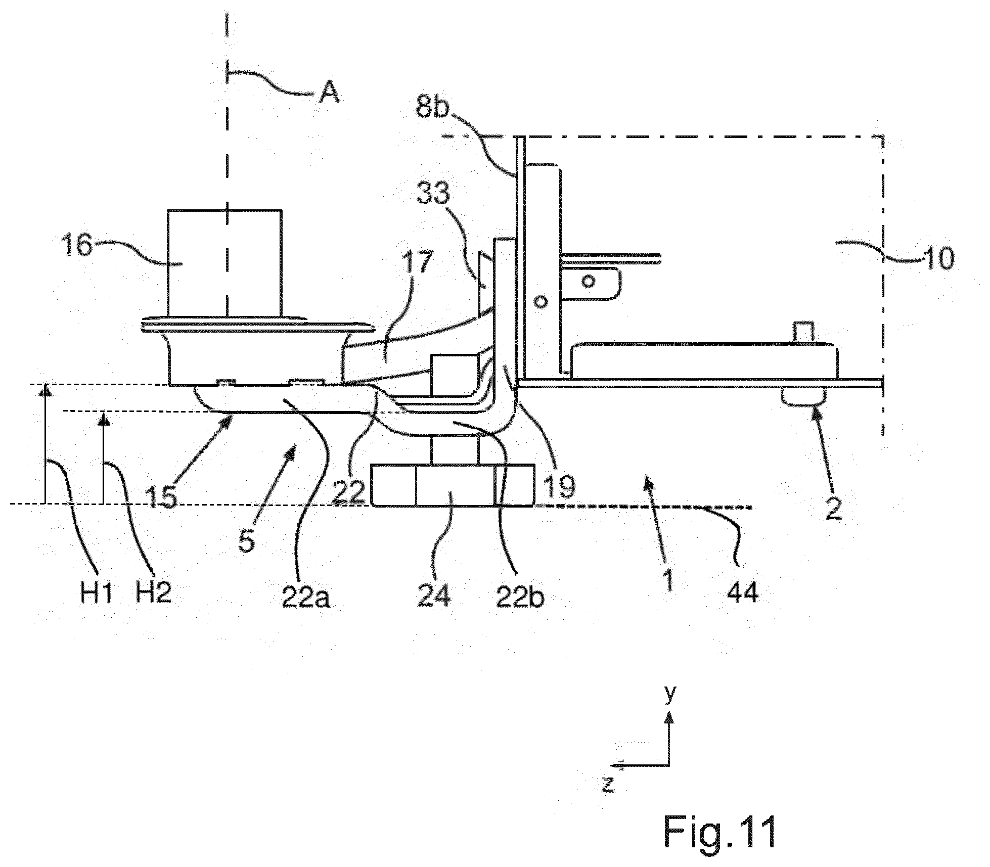 Patent US12590751 Figure 11 – Domestic appliance having a symmetrical bracket of a hinge for a door