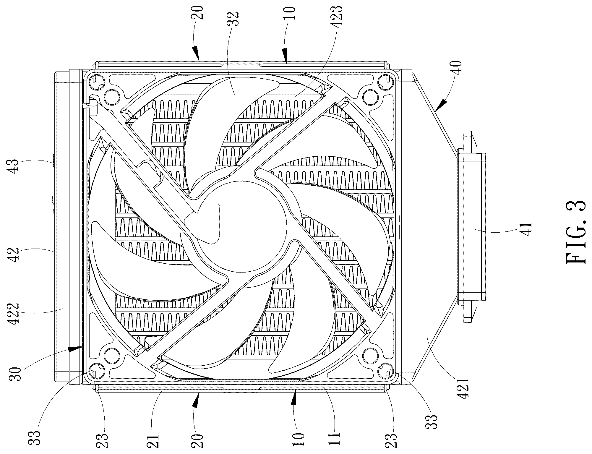 Patent US12590768 Figure 3 – Radiator fan fixing buckle device and its assembly structure
