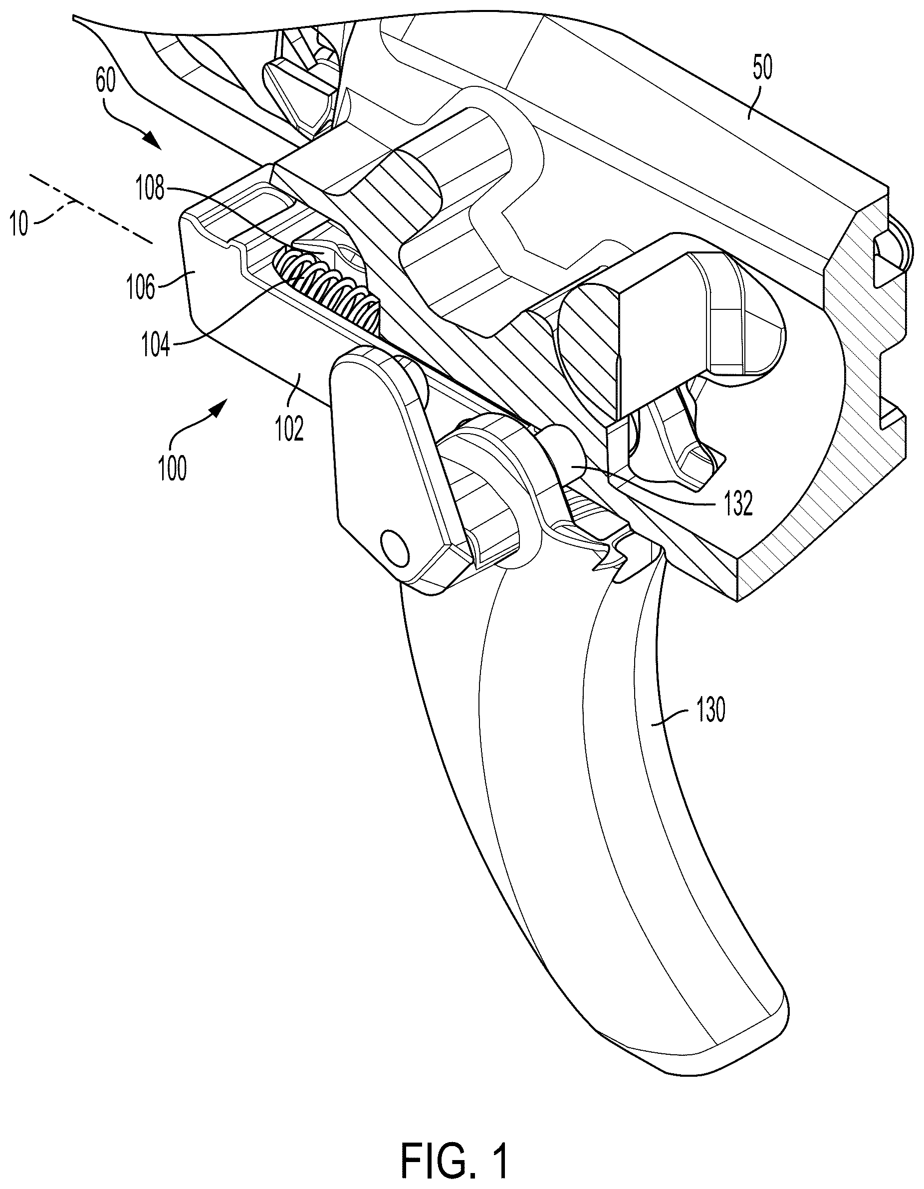 Patent US12590773 Figure 1 – Magazine disconnect mechanism