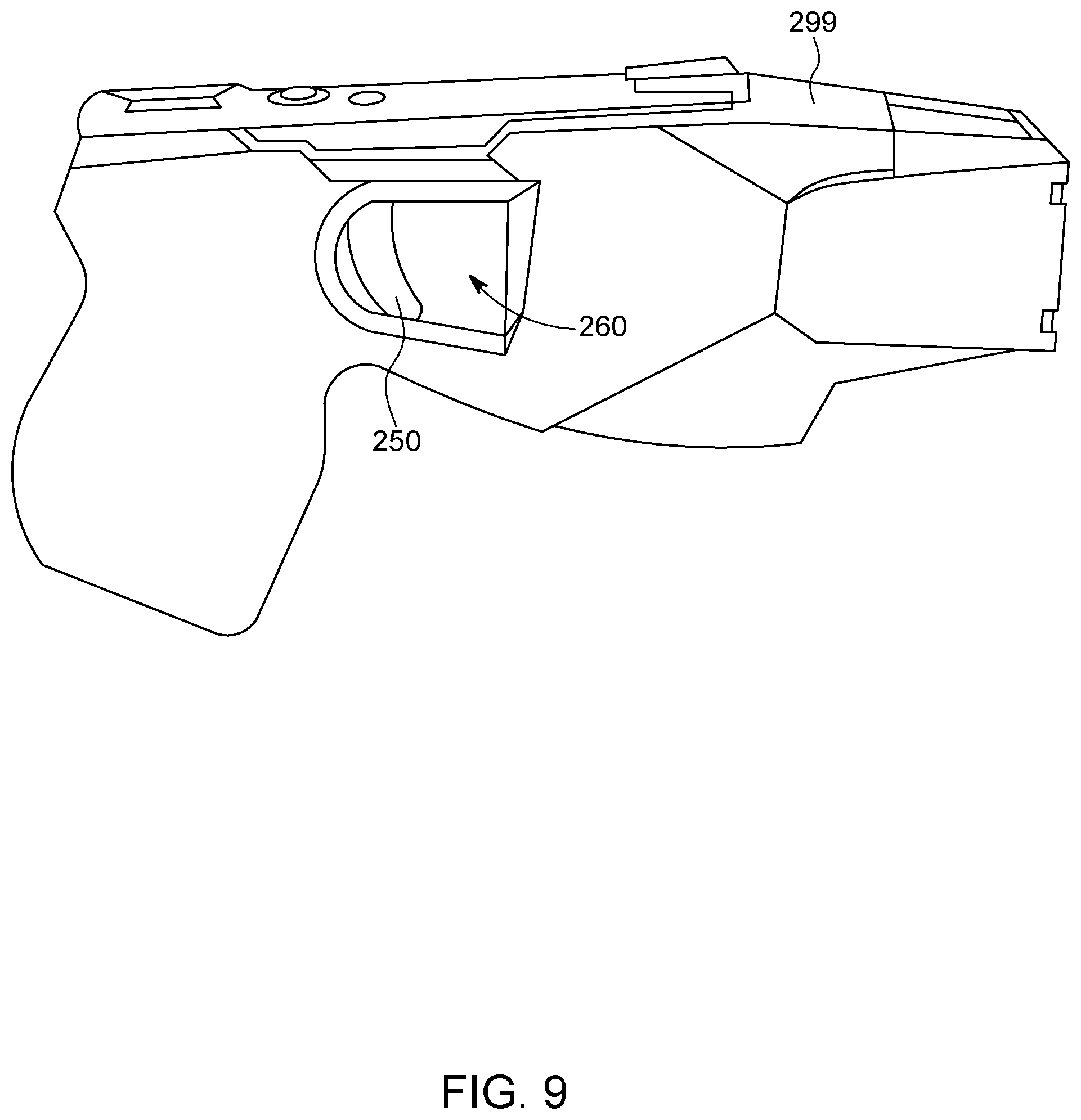 Patent US12590774 Figure 9 – Trigger restriction device for conducted energy devices