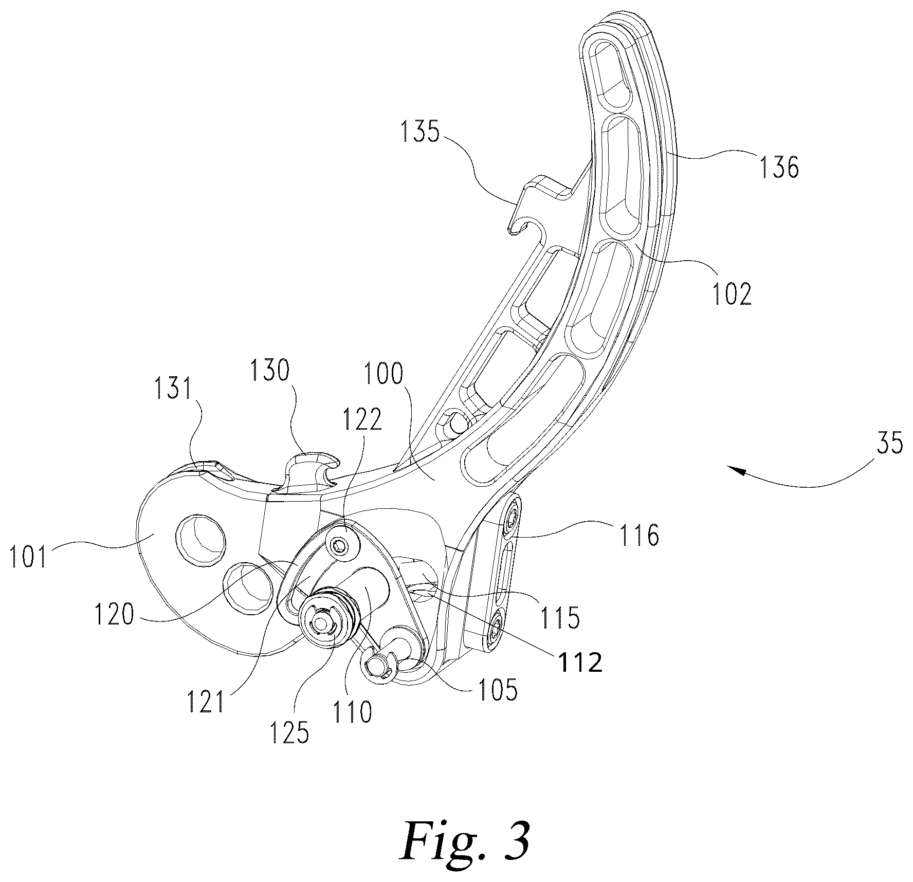 Patent US12590777 Figure 3 – Lever system for lever bow