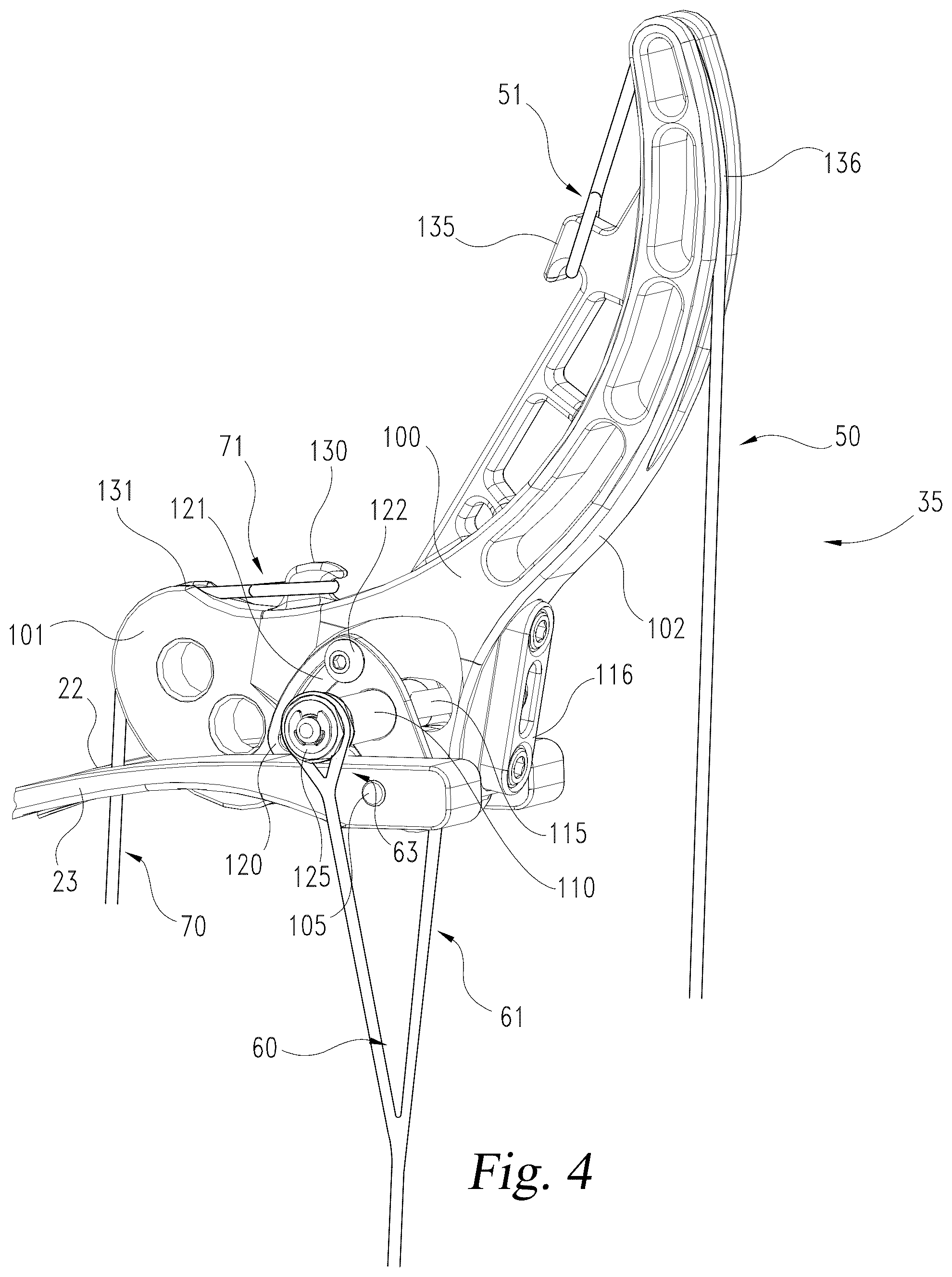 Patent US12590777 Figure 4 – Lever system for lever bow