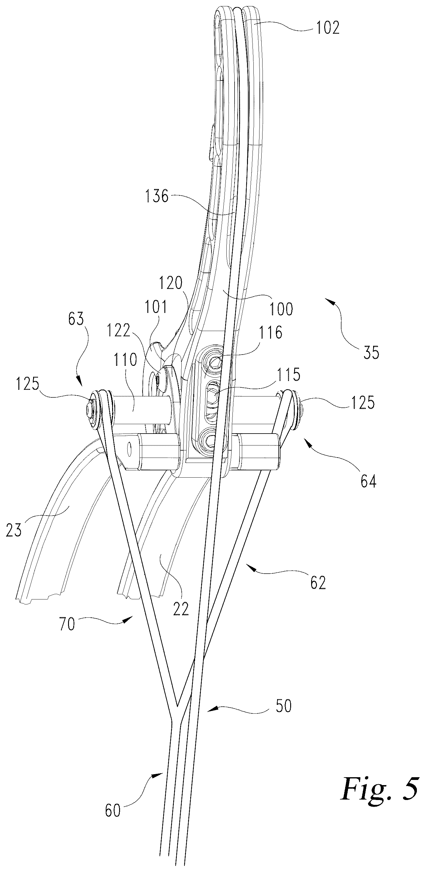 Patent US12590777 Figure 5 – Lever system for lever bow