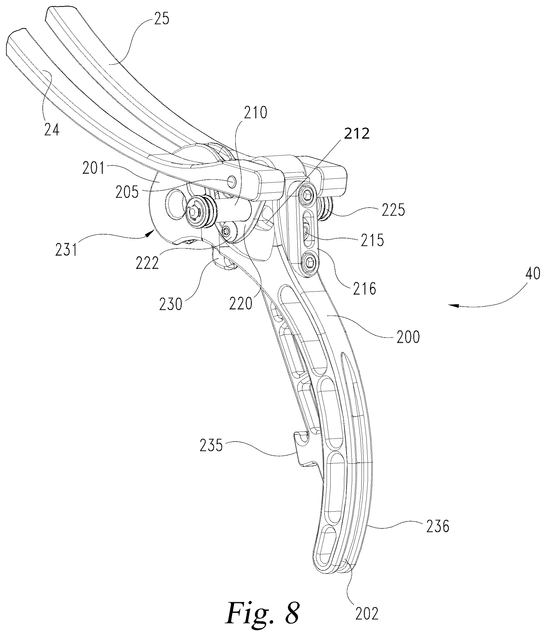 Patent US12590777 Figure 8 – Lever system for lever bow