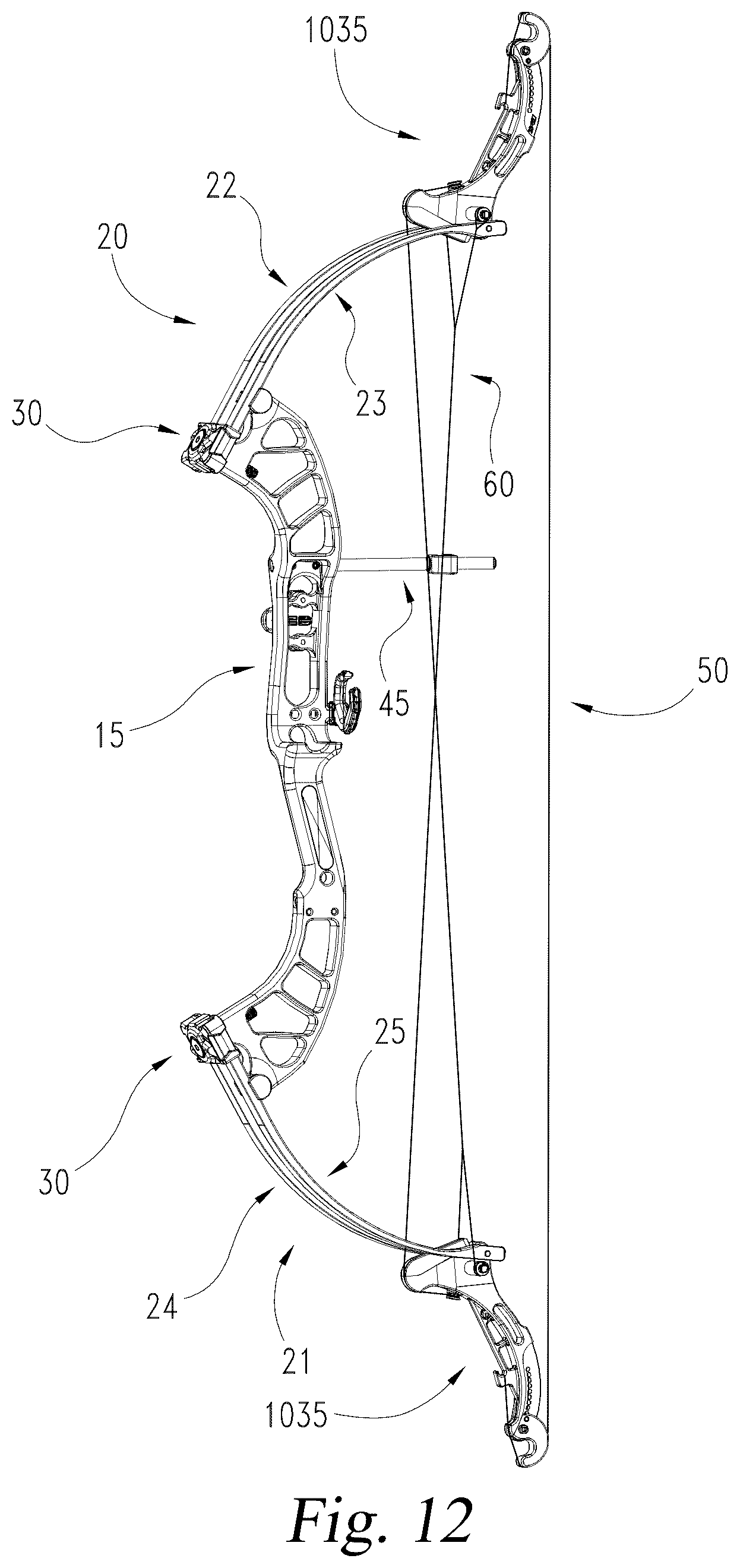 Patent US12590777 Figure 12 – Lever system for lever bow