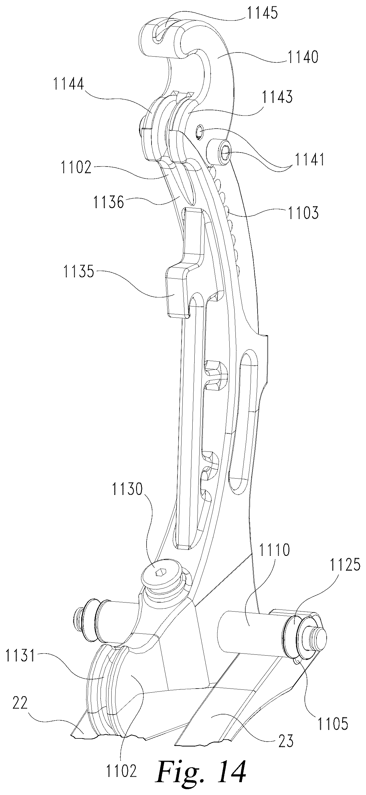 Patent US12590777 Figure 14 – Lever system for lever bow