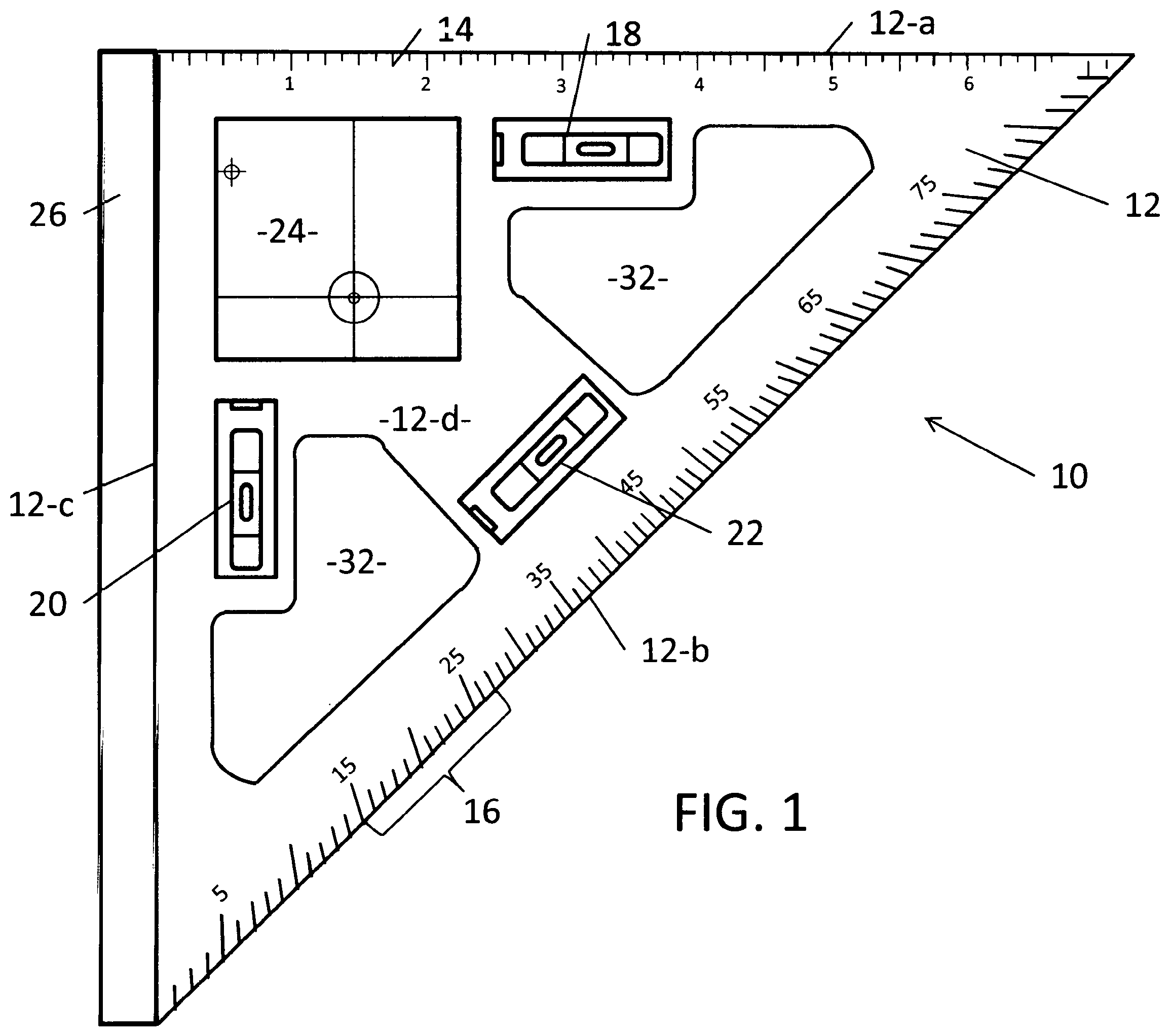Patent US12590790 Figure 1 – Multifunctional speed square