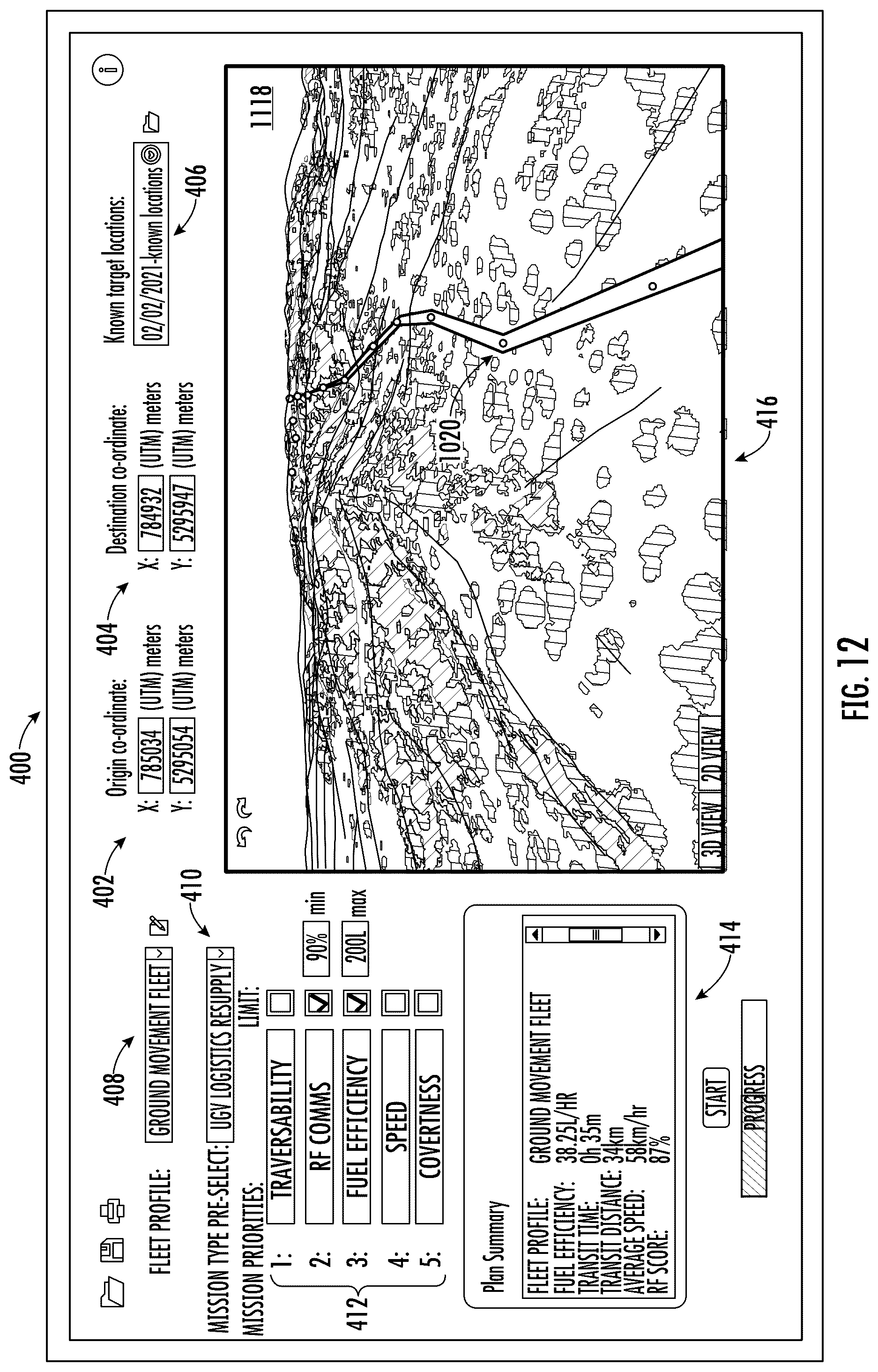 Patent US12590816 Figure 11 – Route planning for a ground vehicle through unfamiliar terrain