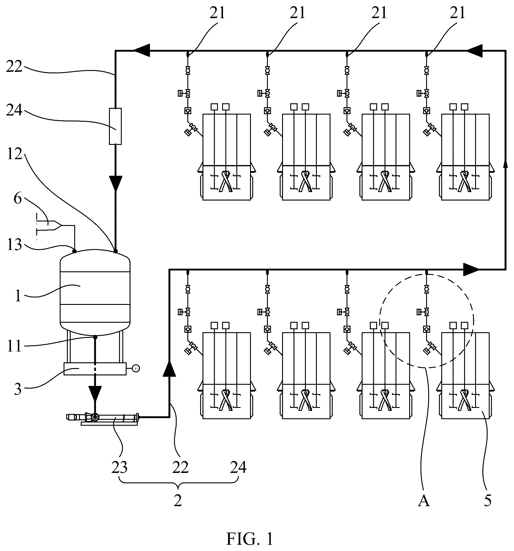 Patent US12590829 Figure 1 – Substance feeding device, mixing system, and battery production line