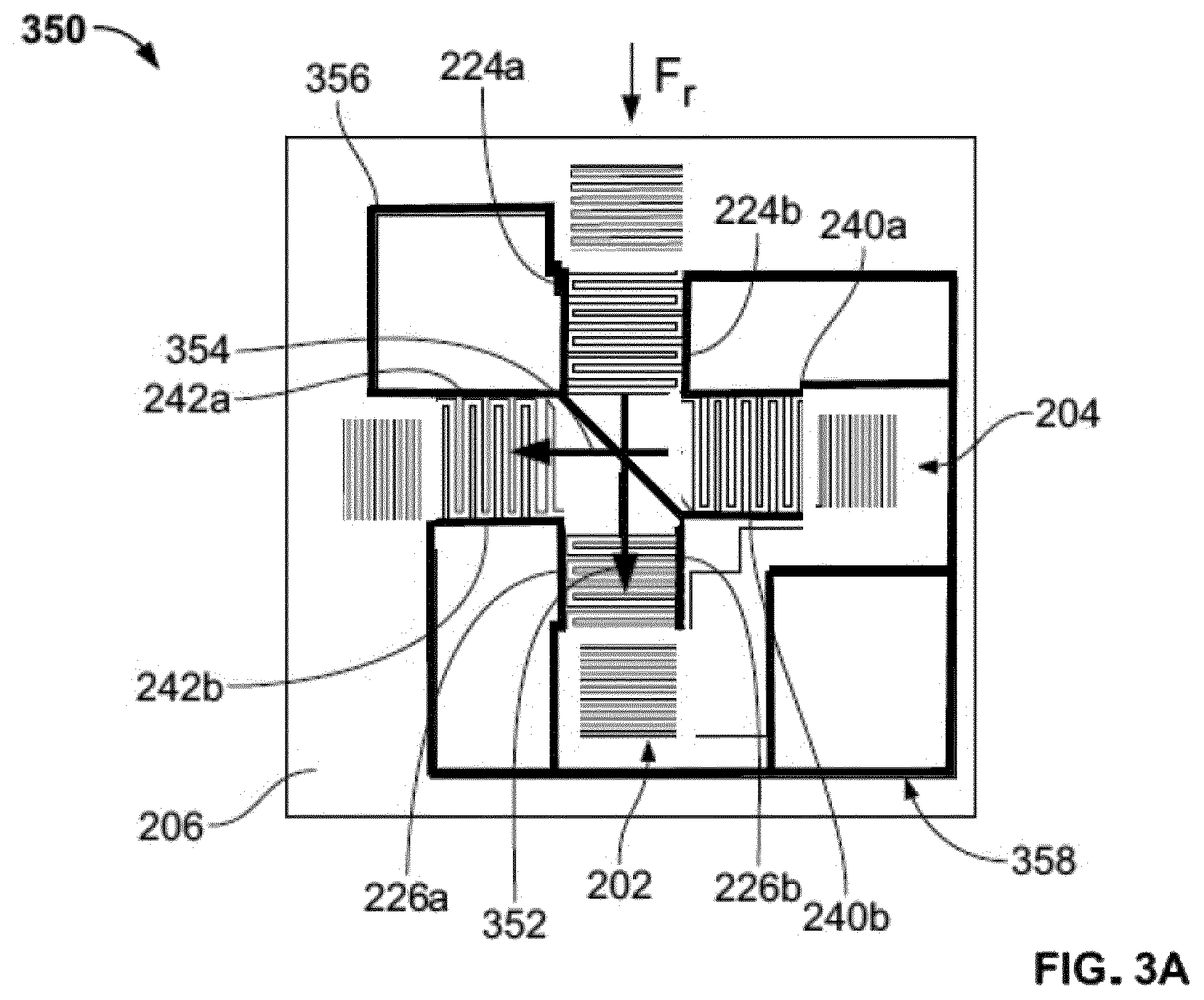 Patent US12590854 Figure 4 – Resonator device for measuring stress including at least two resonators each having a transducer between reflecting structures with a shared cavity