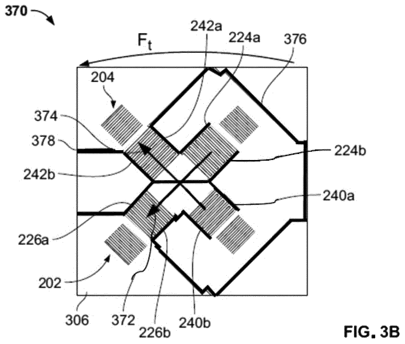 Patent US12590854 Figure 5 – Resonator device for measuring stress including at least two resonators each having a transducer between reflecting structures with a shared cavity