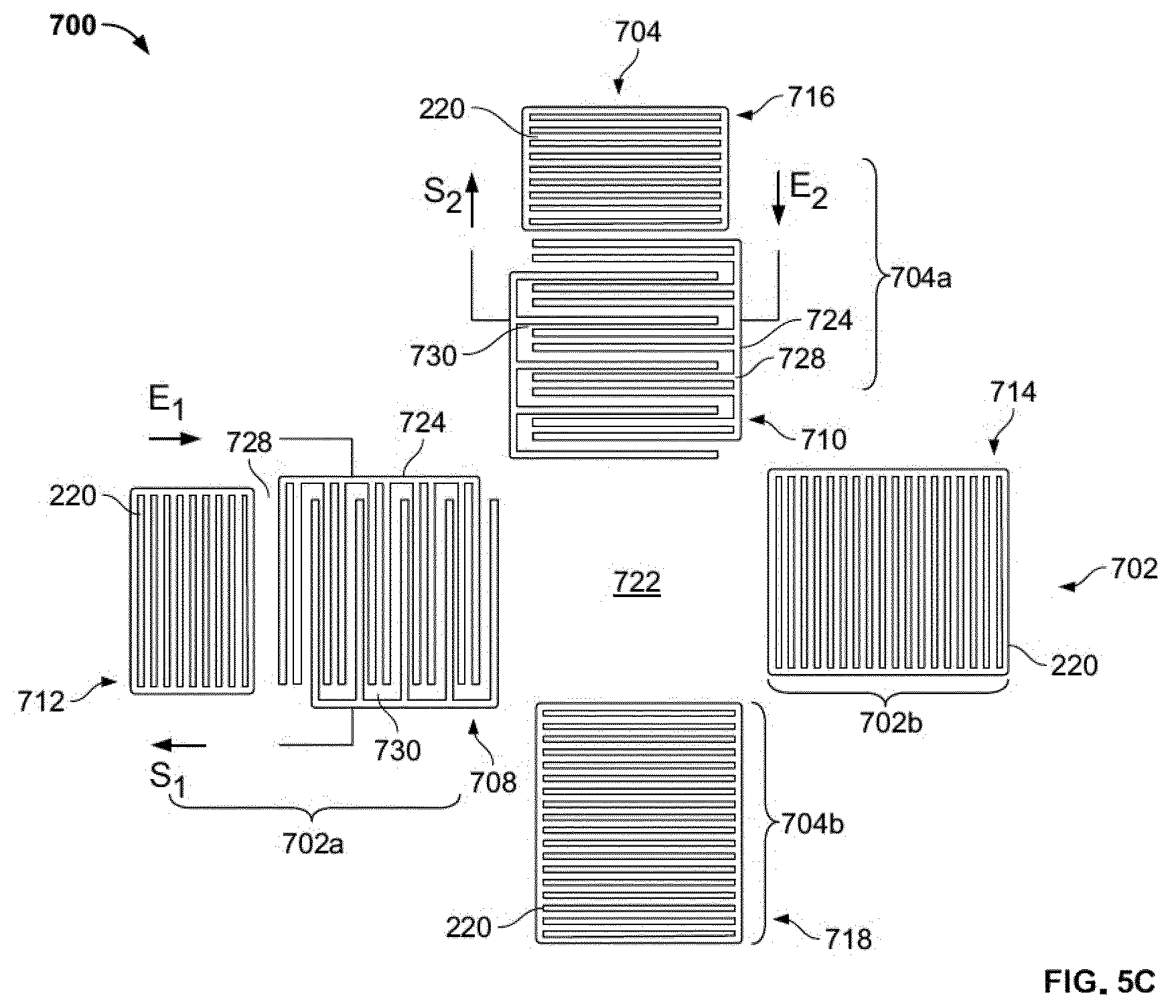 Patent US12590854 Figure 11 – Resonator device for measuring stress including at least two resonators each having a transducer between reflecting structures with a shared cavity