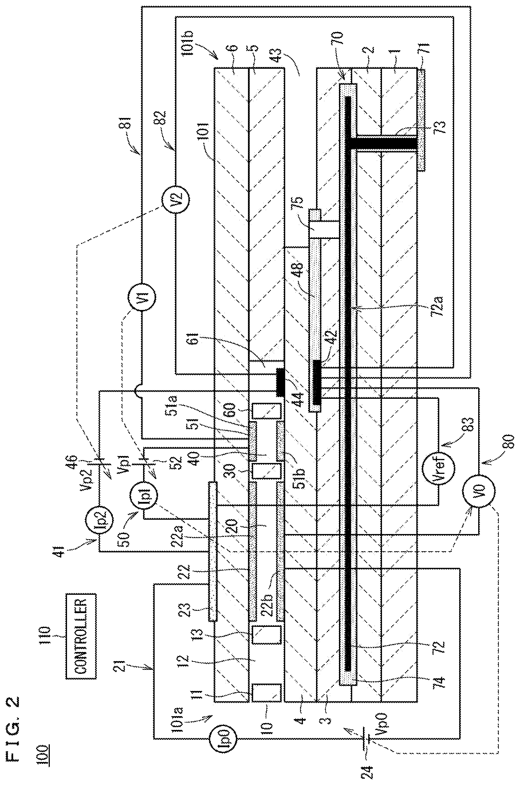 Patent US12590922 Figure 2 – Gas sensor and concentration correction method for use in gas sensor