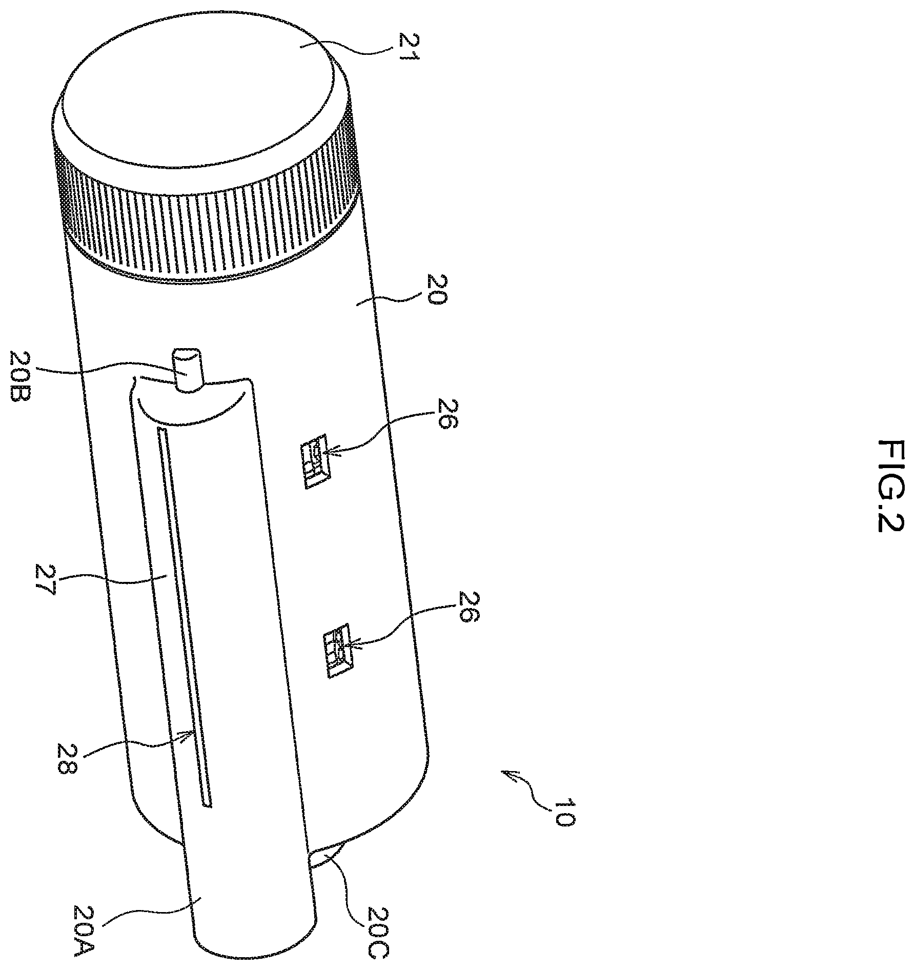 Patent US12590946 Figure 2 – Test strip container and test strip discharging mechanism