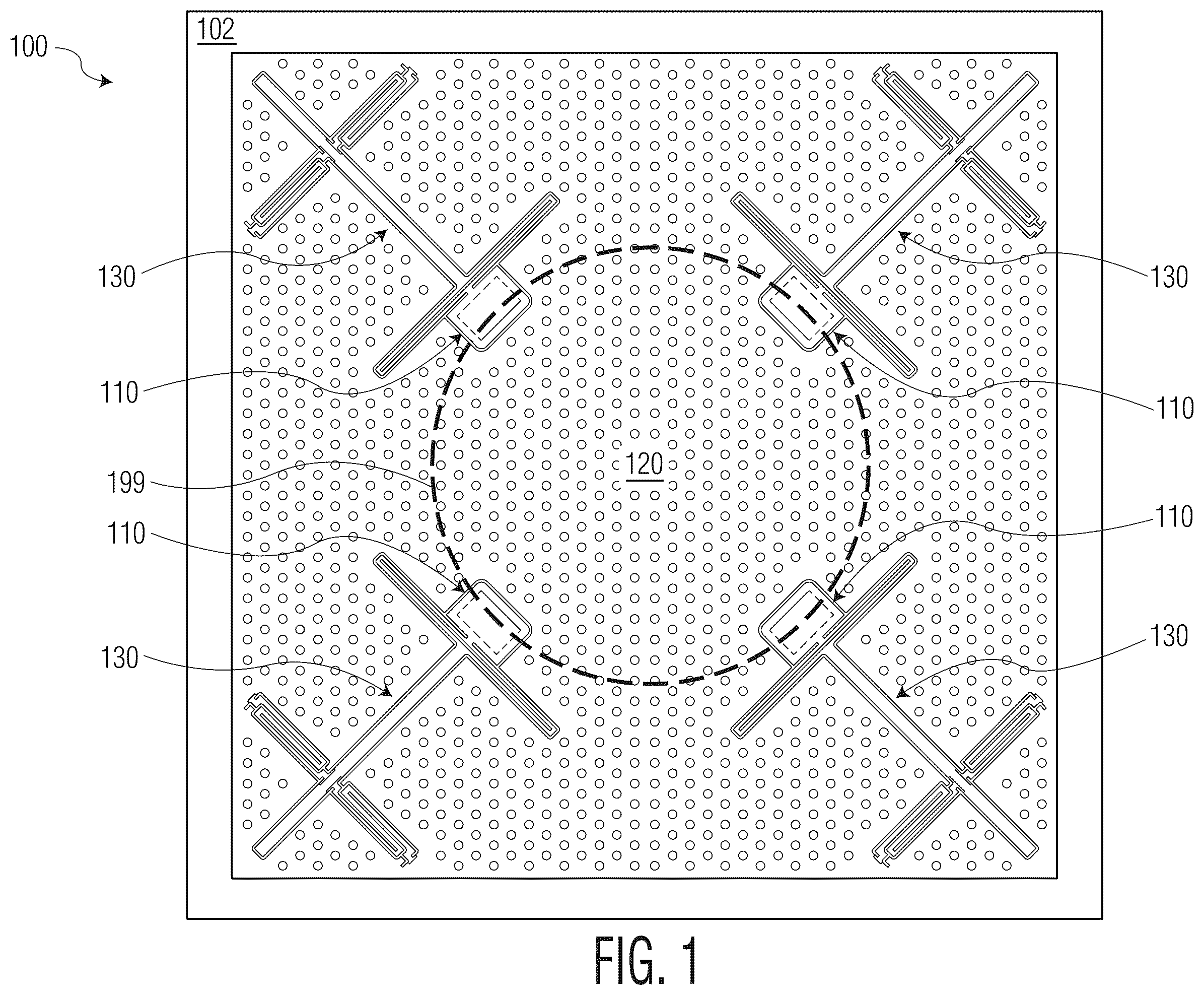 Patent US12590985 Figure 1 – MEMS accelerometer with vertical stops