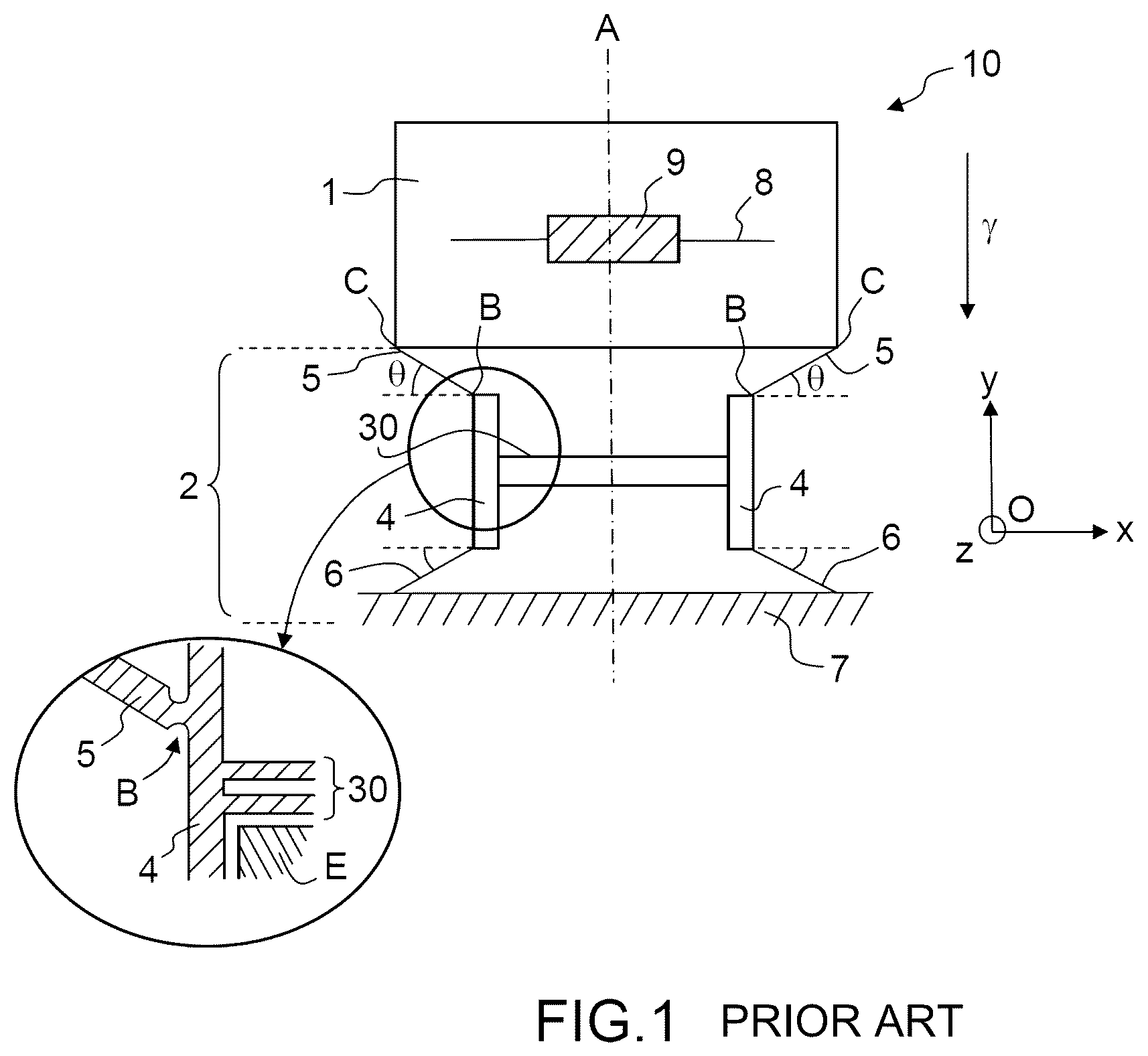 Patent US12590986 Figure 1 – Acceleration-measuring sensor assembly comprising an accelerometer subassembly with three measurement axes, and a seismic mass moving in a straight line along a principal axis A, which assembly is mounted in a housing and configured to determine an acceleration along a measurement axis Y