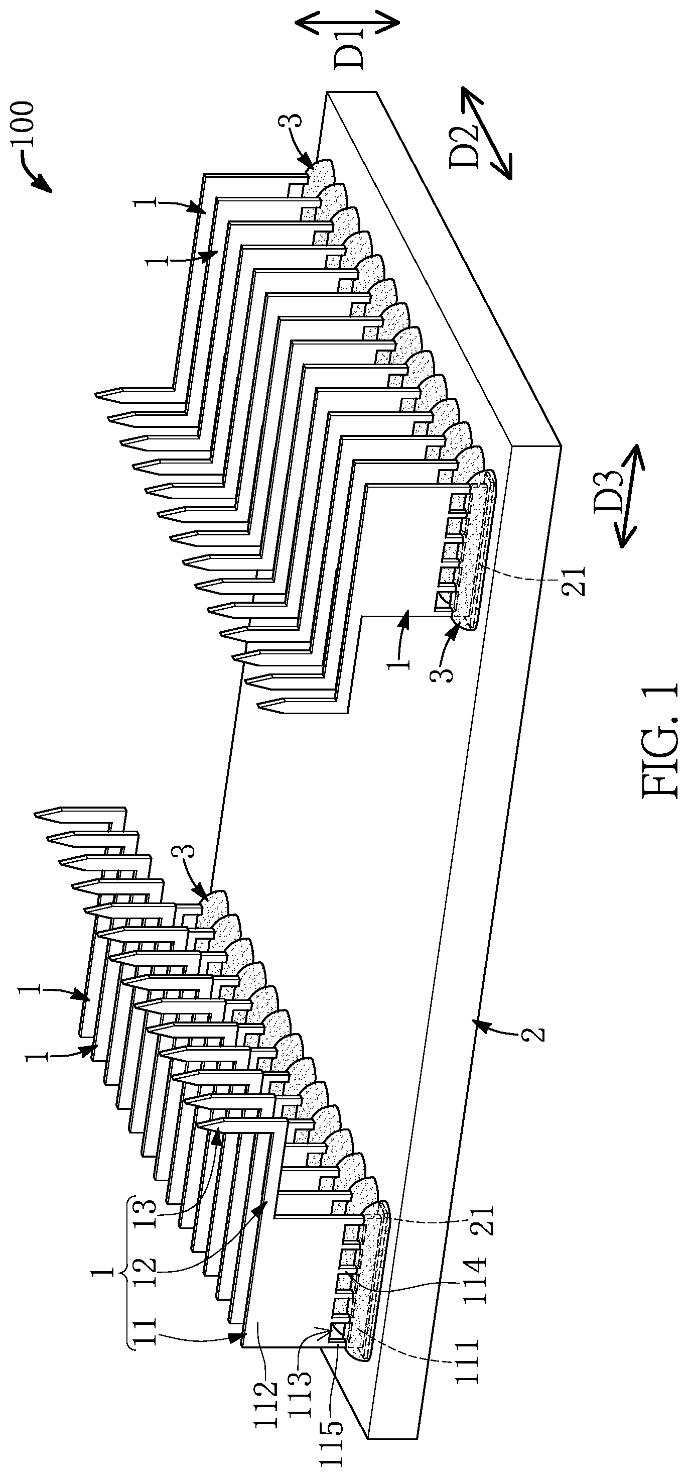 Patent US12590994 — Cantilever probe card device and solder receiving probe — Figure 1