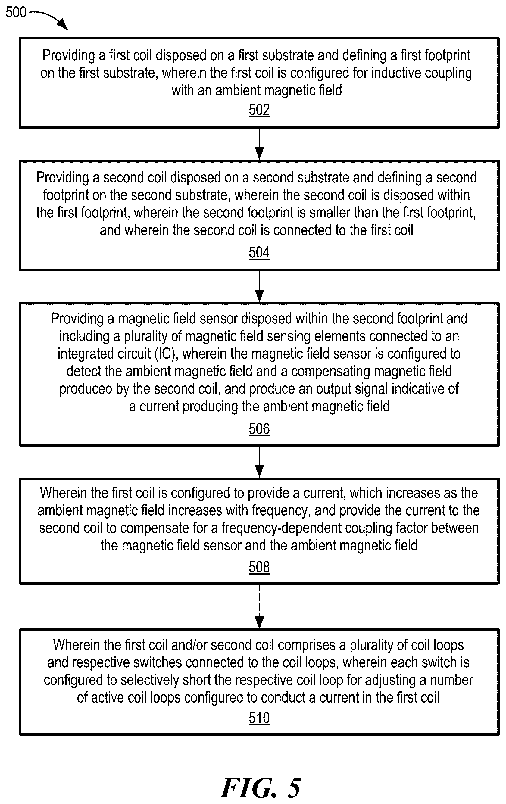Patent US12591025 Figure 5 – Passive frequency compensation with coil pairs
