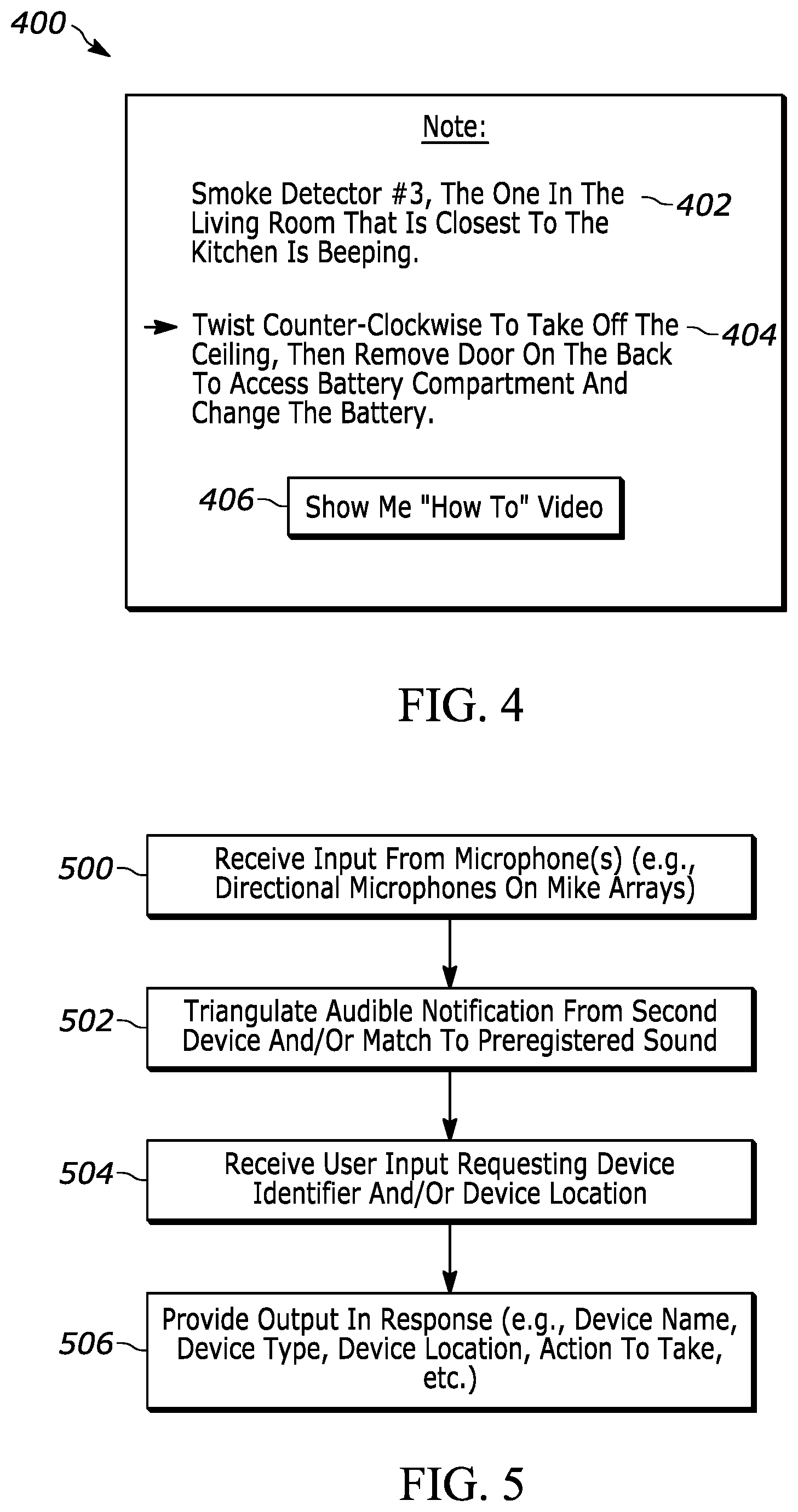 Patent US12591035 Figure 4 – Detection of device providing audible notification and presentation of ID/location of device in response