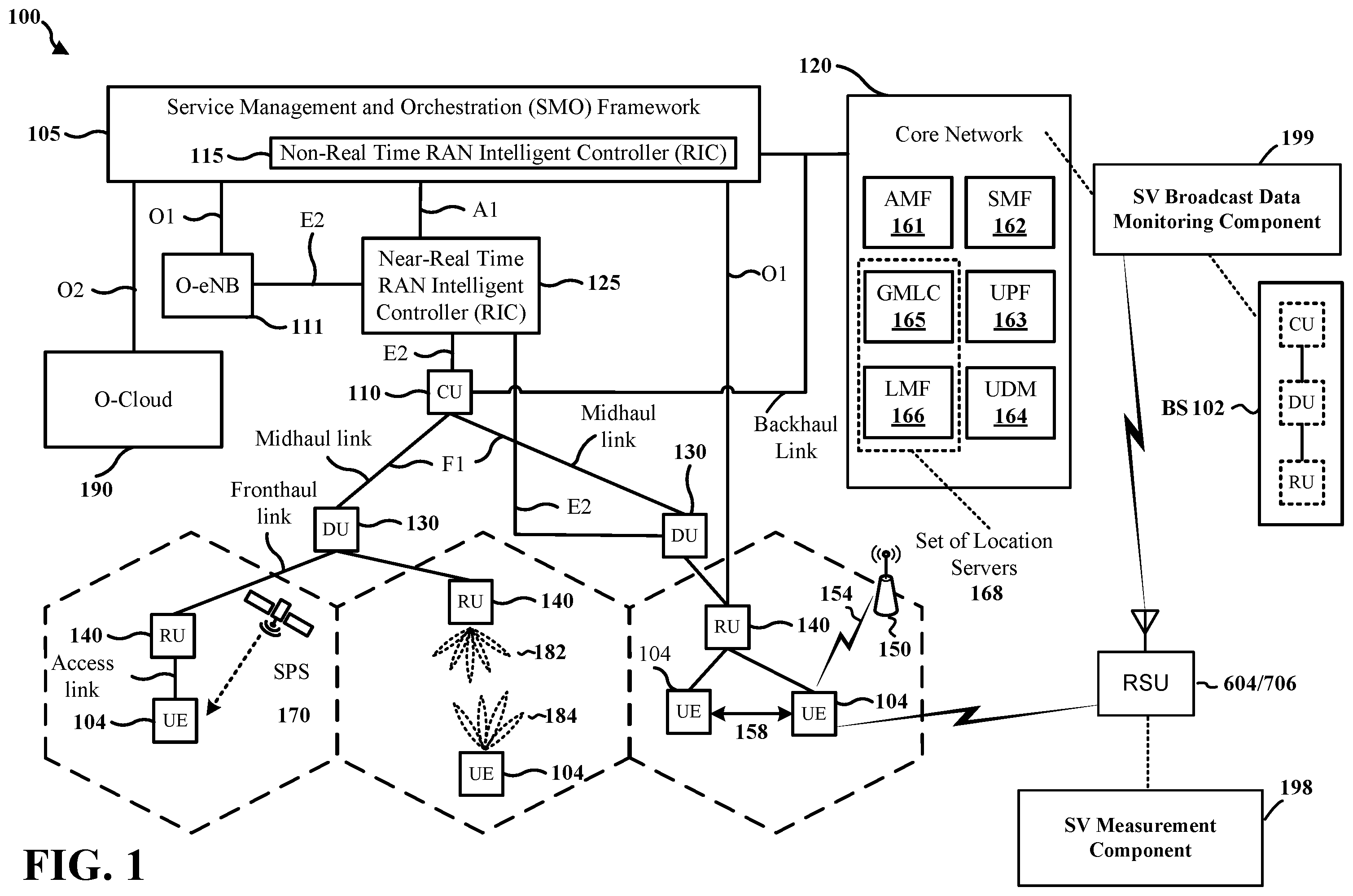 Patent US12591069 Figure 1 – Real time GNSS space vehicle broadcast data quality monitoring using crowd-sourced data from road side units