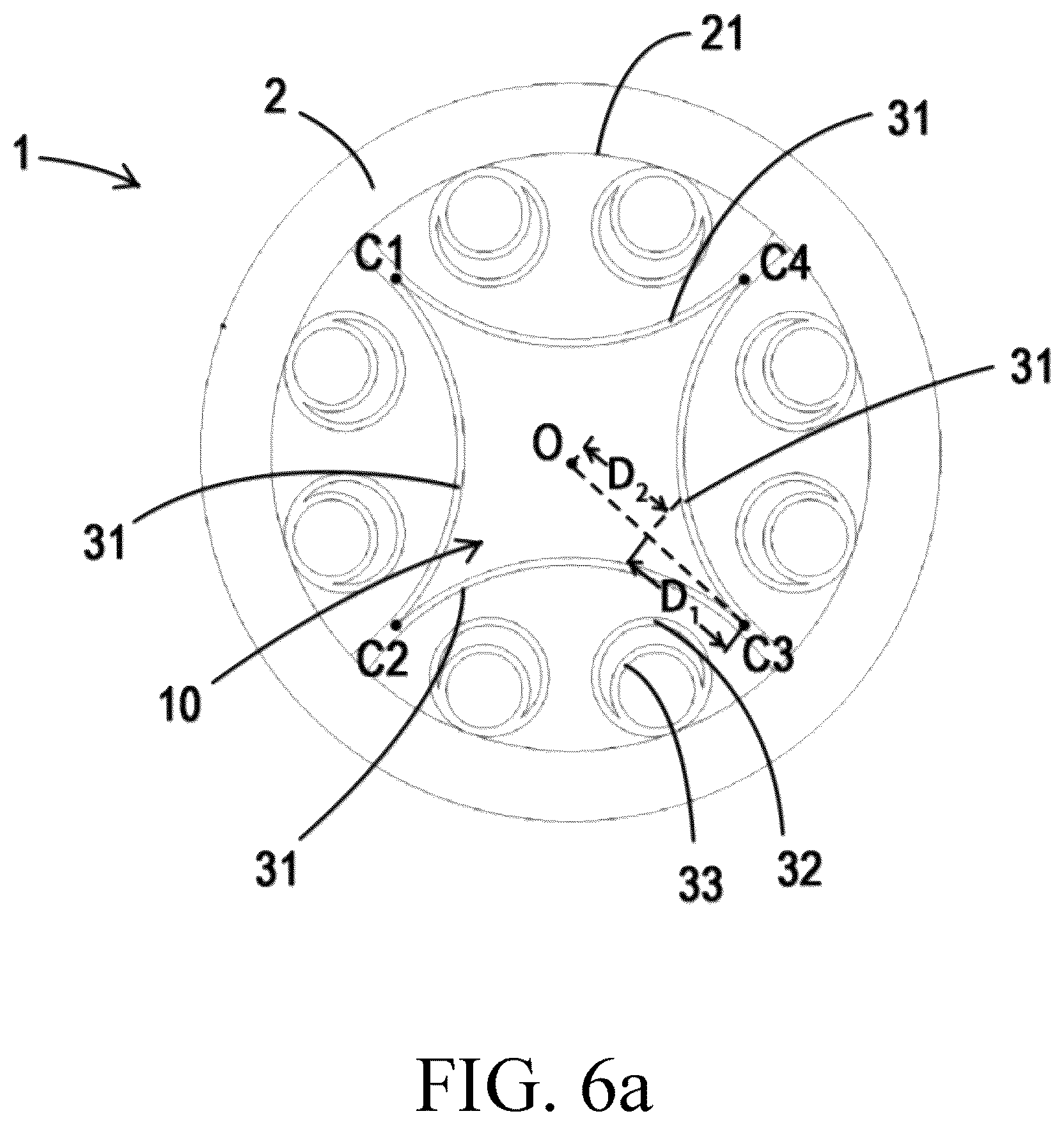 Patent US12591091 Figure 4 – Anti-resonant hollow-core fiber having offset and fan-shaped cladding elements