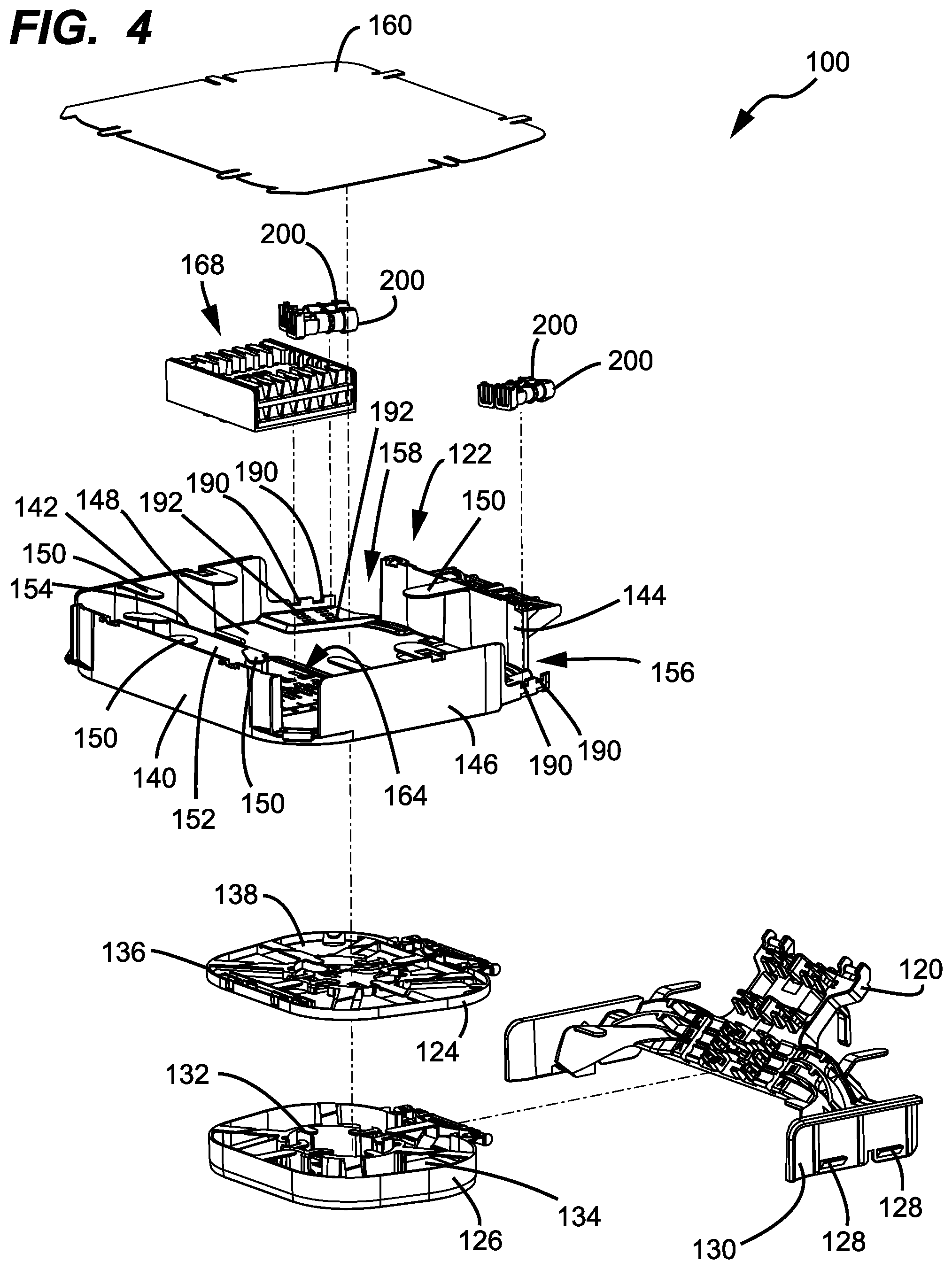 Patent US12591098 Figure 4 – Sheath termination and ribbon orienting devices and methods for flat optical fiber ribbons